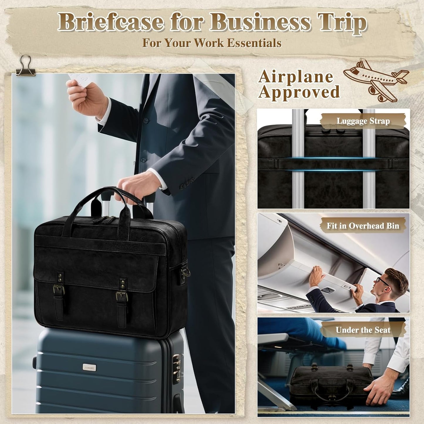 RAINSMORE Messenger Bag for Men 16 Inch Laptop Bag Vintage Leather Waterproof Laptop Briefcases Large Computer Satchel Bag