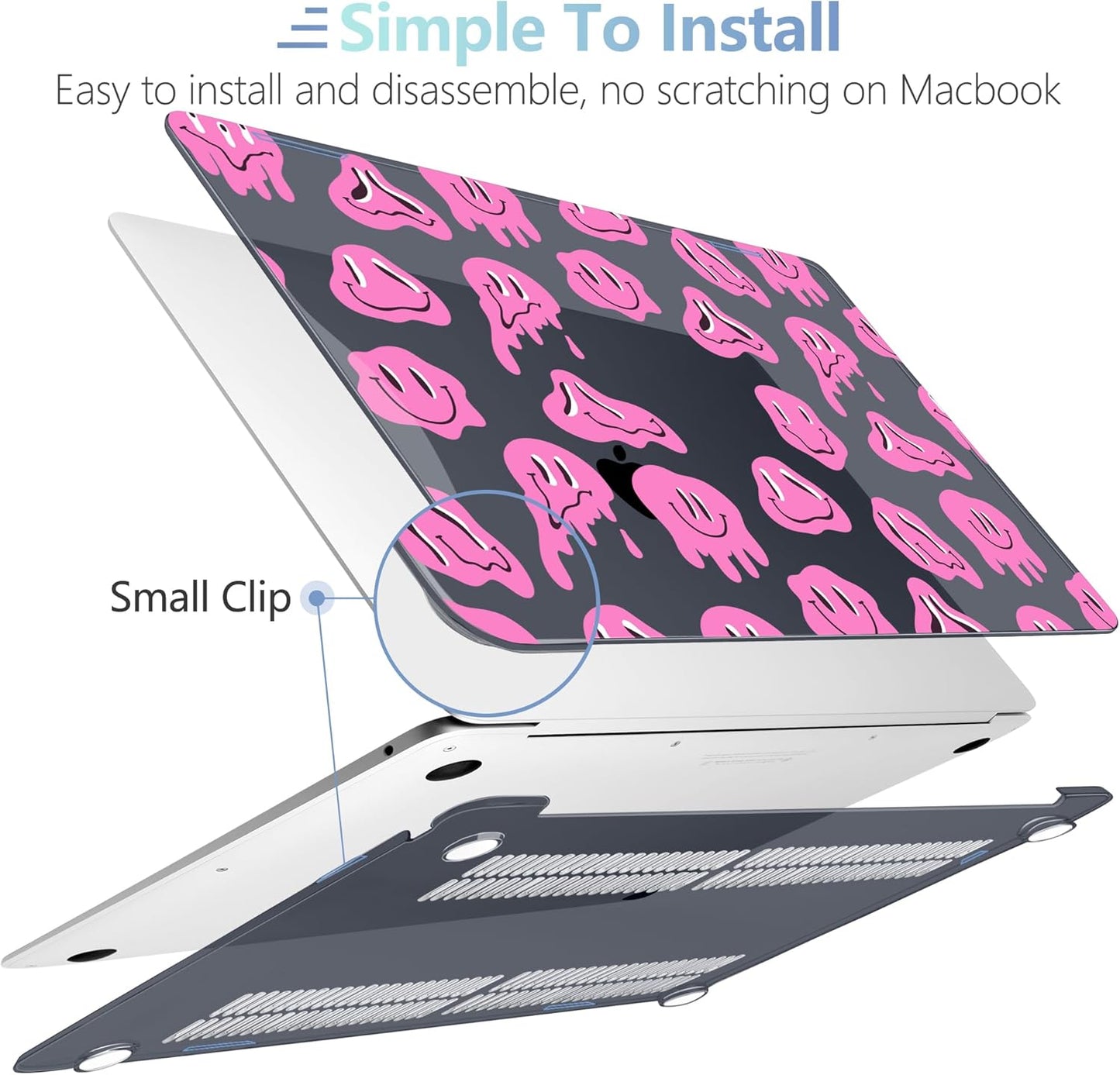 MEEgoodo for MacBook Air 13 inch Case 2021 2020 2019 2018 Released A2337 M1 A2179 A1932 with Touch ID, Plastic Hard Shell & Keyboard Cover Compatible with MacBook Air Case 13.3, Pink Groovy Emoji