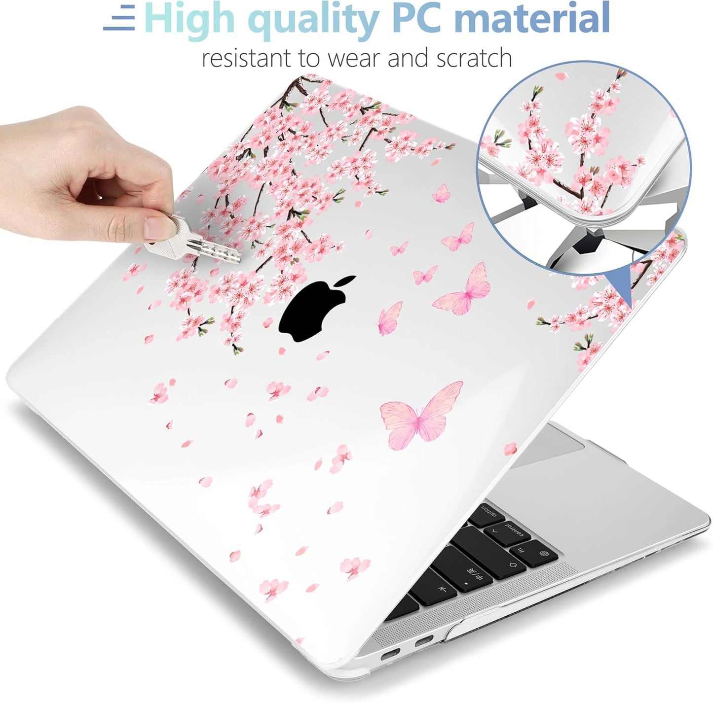 MEEgoodo for MacBook Air 13.3 inch Case 2021 2020 2019 2018 A2337 M1 A2179 A1932, Laptop Shell with Keyboard Webcam Cover & Trackpad Film & Type C Adapter for MacBook Air M1, Cherry Blossoms