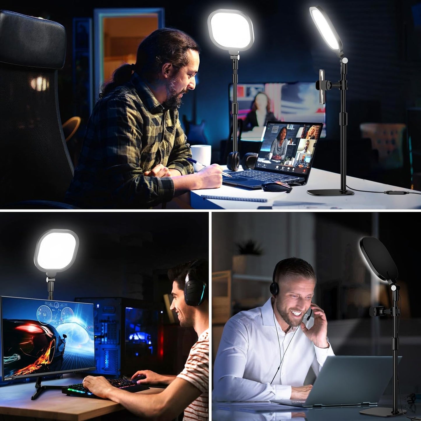 2 Packs Video Conference Lights for Zoom Meeting, Podcast Lighting Kit for Working from Home Office, Desktop Video Light with Stand and Phone Holder CRI 97.8