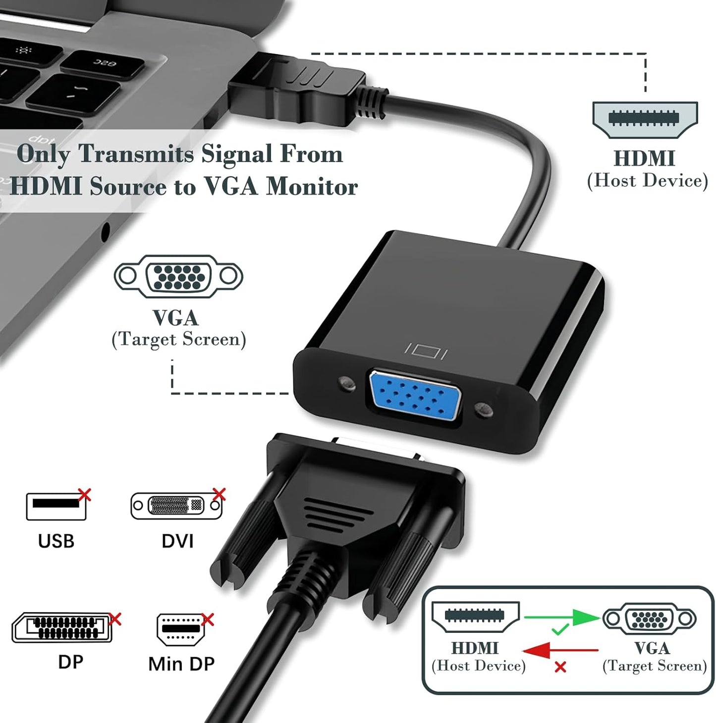 Amzpas HDMI to VGA, Uni-Directional Gold-Plated HDMI to VGA Adapter (Male to Female) for Computer, Desktop, Laptop, PC, Monitor, Projector, HDTV, Chromebook, Raspberry Pi, Roku, Xbox and More (1)