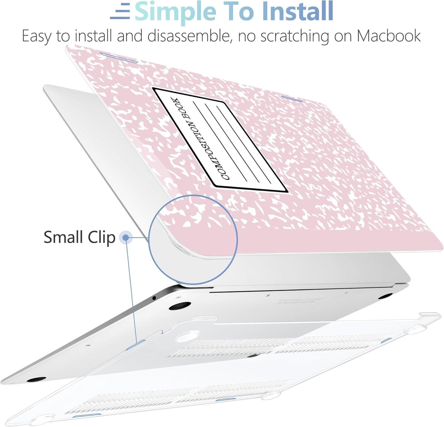 MEEgoodo for MacBook Air 13.3 inch Case 2021 2020 2019 2018 A2337 M1 A2179 A1932, Laptop Shell for MacBook Air M1 with Keyboard Webcam Cover & Trackpad Film & Type C Adapter,Pink Composition Book