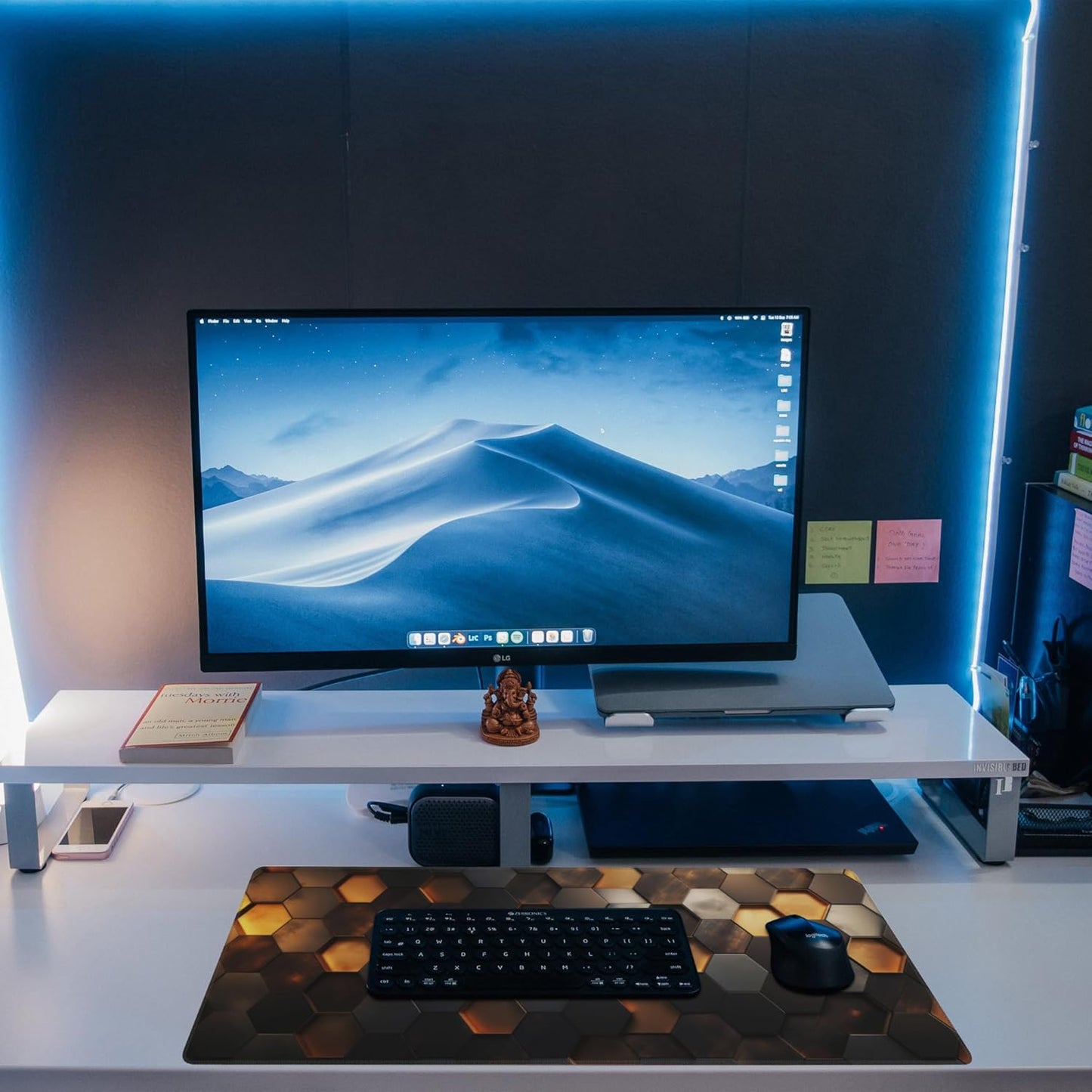 Desk Mat,Golden Honeycomb Technology Desk Pad,Honeycomb Technology Large Gaming Mouse Pad for Desk,Extended Big Computer Keyboard Mouse Pad with Non-Slip Base and Stitched Edge,31.5"x11.8"