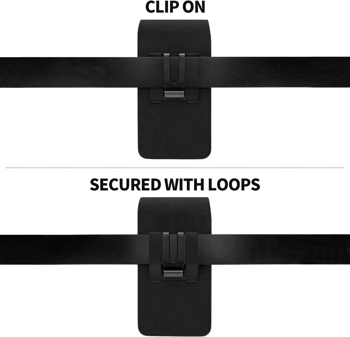 BECPLT Nylon Cell Phone Holster Case with Belt Clip - Fits iPhone 12/13/14 Pro, X, Xs, 10, Galaxy S21/S22/S23, Pixel 4/5, LG G4/G5/G6 (With Thin Case On)