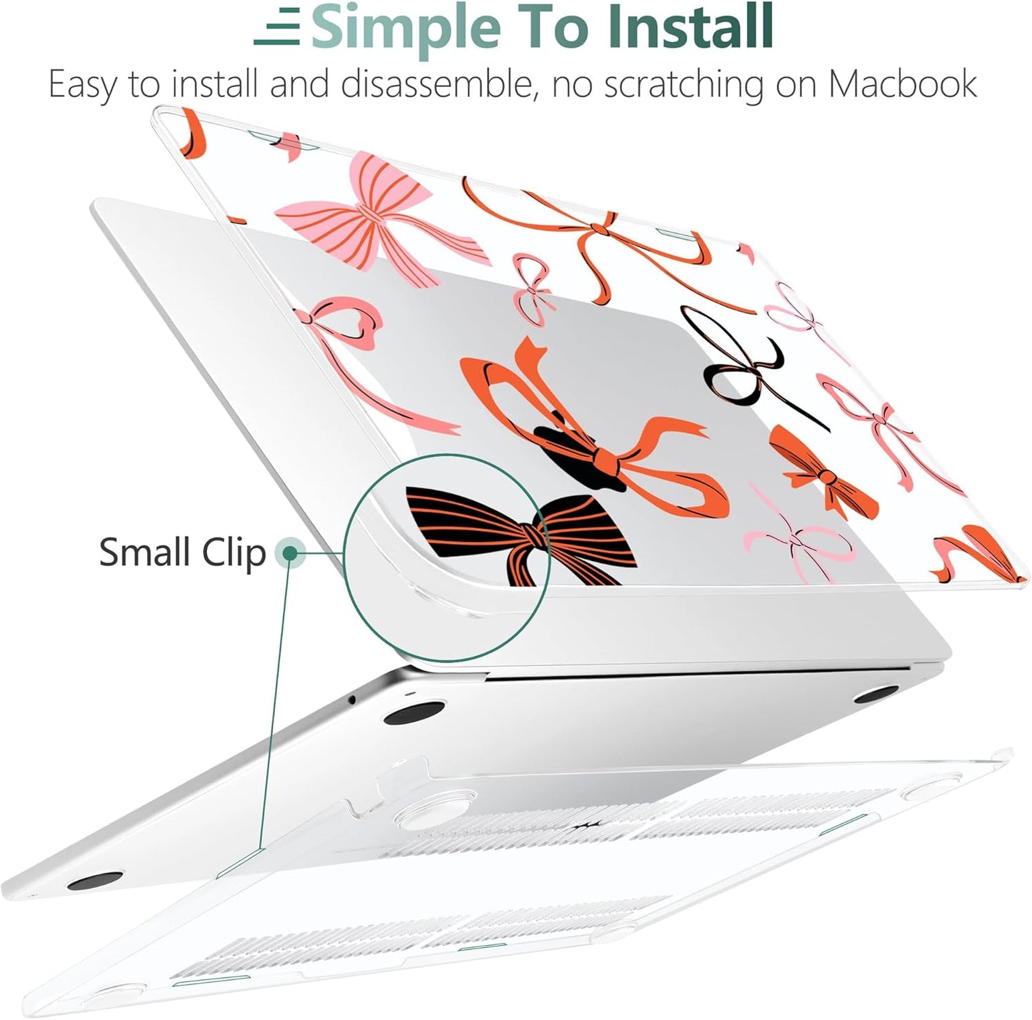 TWOLSKOO Compatible with M4 MacBook Air 15 inch Case 2025-2023 Released Model M4 A3241 M3 A3114 M2 A2941, Plastic Hard Shell & Screen Protector & Keyboard Cover & Type C Adapter, Red Bows