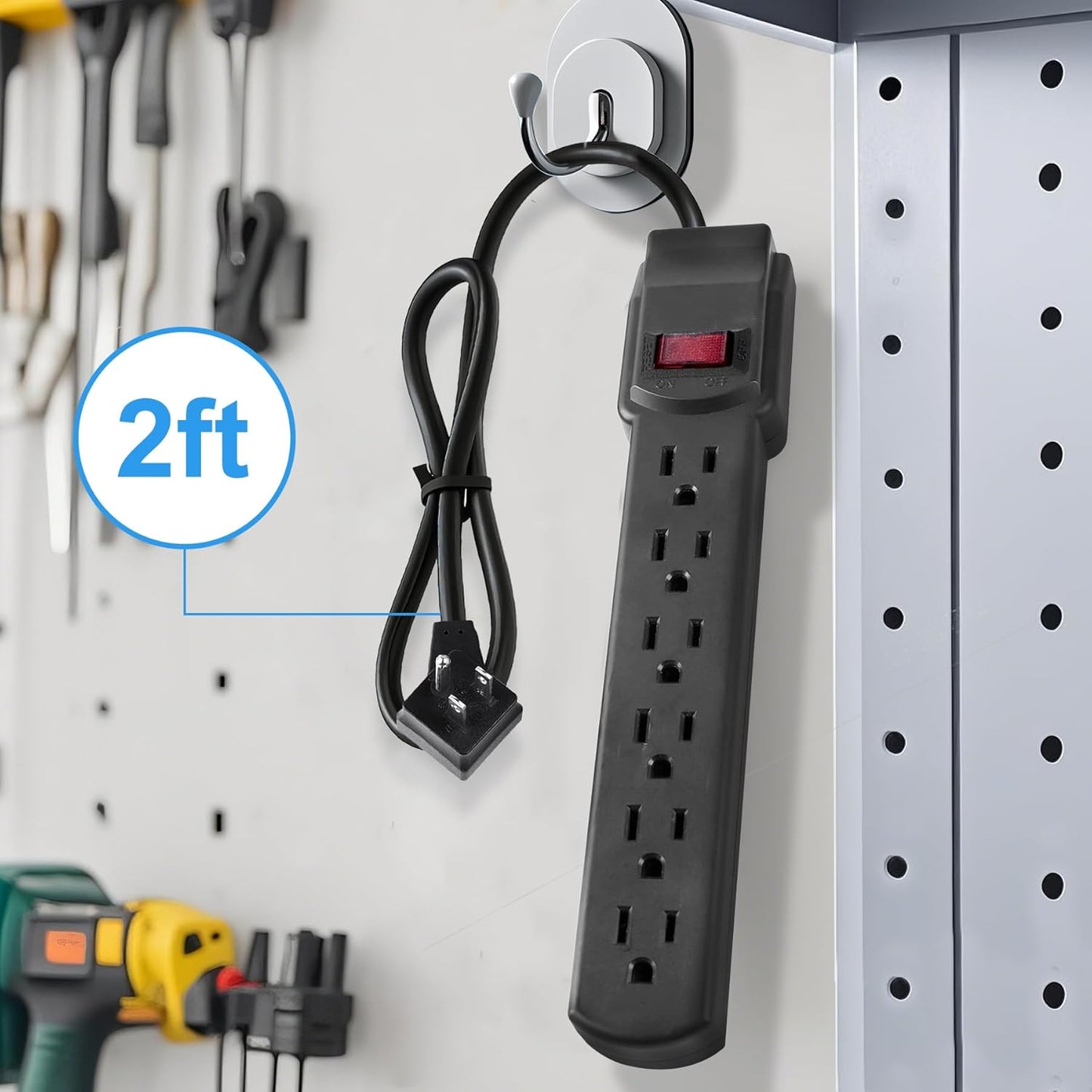 6-Outlet Surge Protector – 250 Joules, 6ft Cord, 15A/125V, 1875W Max – Right Angle Plug, Black – Home, Office, & Electronics Protection