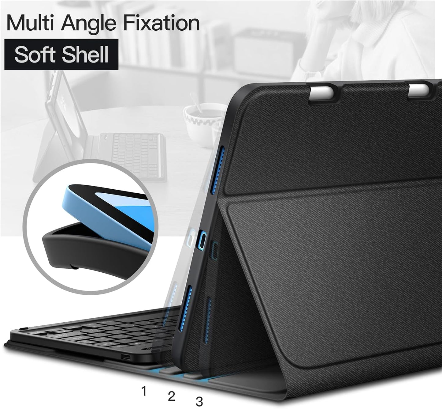 JETech Keyboard Case for iPad (A16) 11th/10th Generation (2025/2022) with Pencil Holder, Magnetic Detachable Bluetooth Wireless Keyboard, Soft TPU Back Stand Cover (Black)