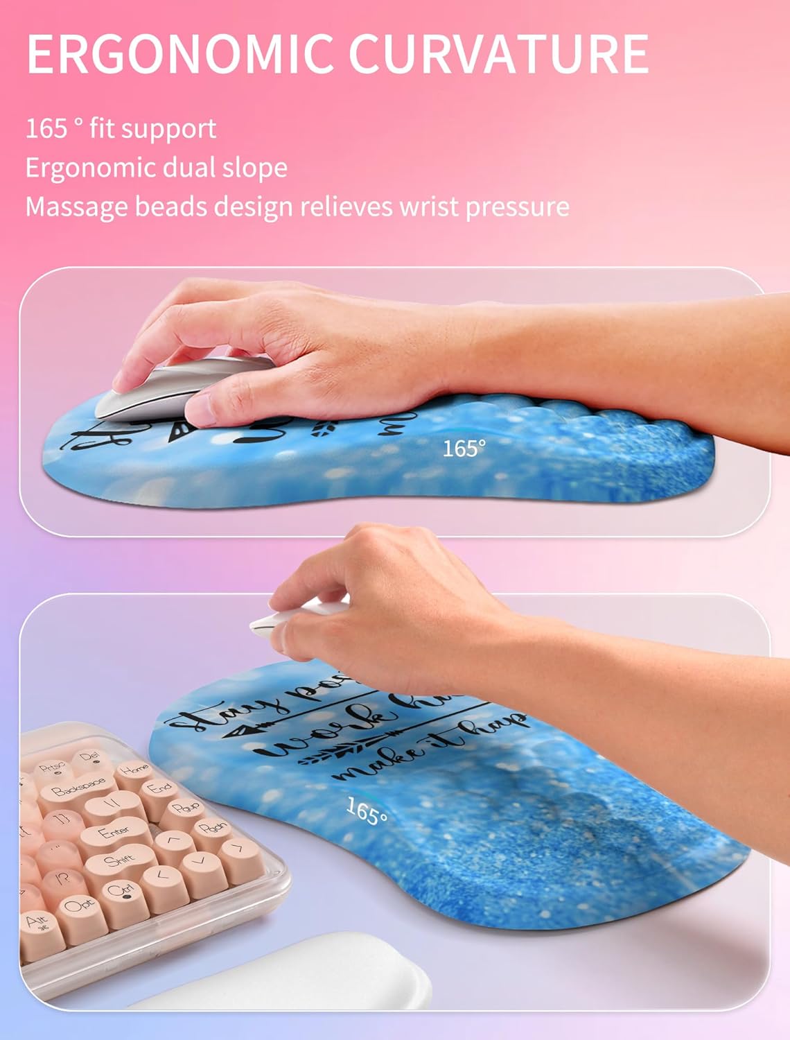 Hokafenle 2in1 Combination, Wave Keyboard Wrist Rest and Ergonomic Curvature Mouse Pad Wrist Support for Relieve Wrist Pain, Filled with Soft Cushion Memory Foam, Stay Positive