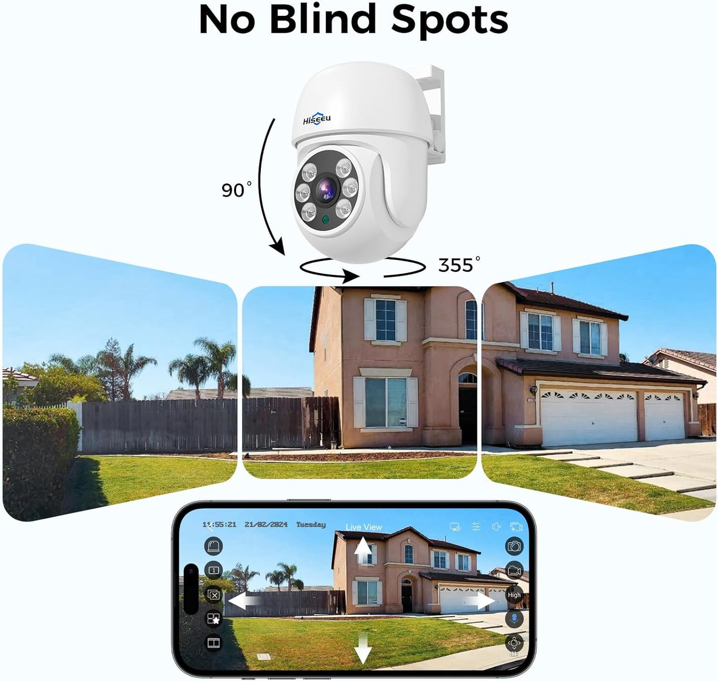 Hiseeu 360°View PTZ 3K Wired Security Camera System with Alarm Spotlight,Audio Person/Vehicle Detection 8ch 5MP DVR 4PCS Cameras 1TB HDD Home CCTV Camera System Outdoor,Night Vision,24/7 Record