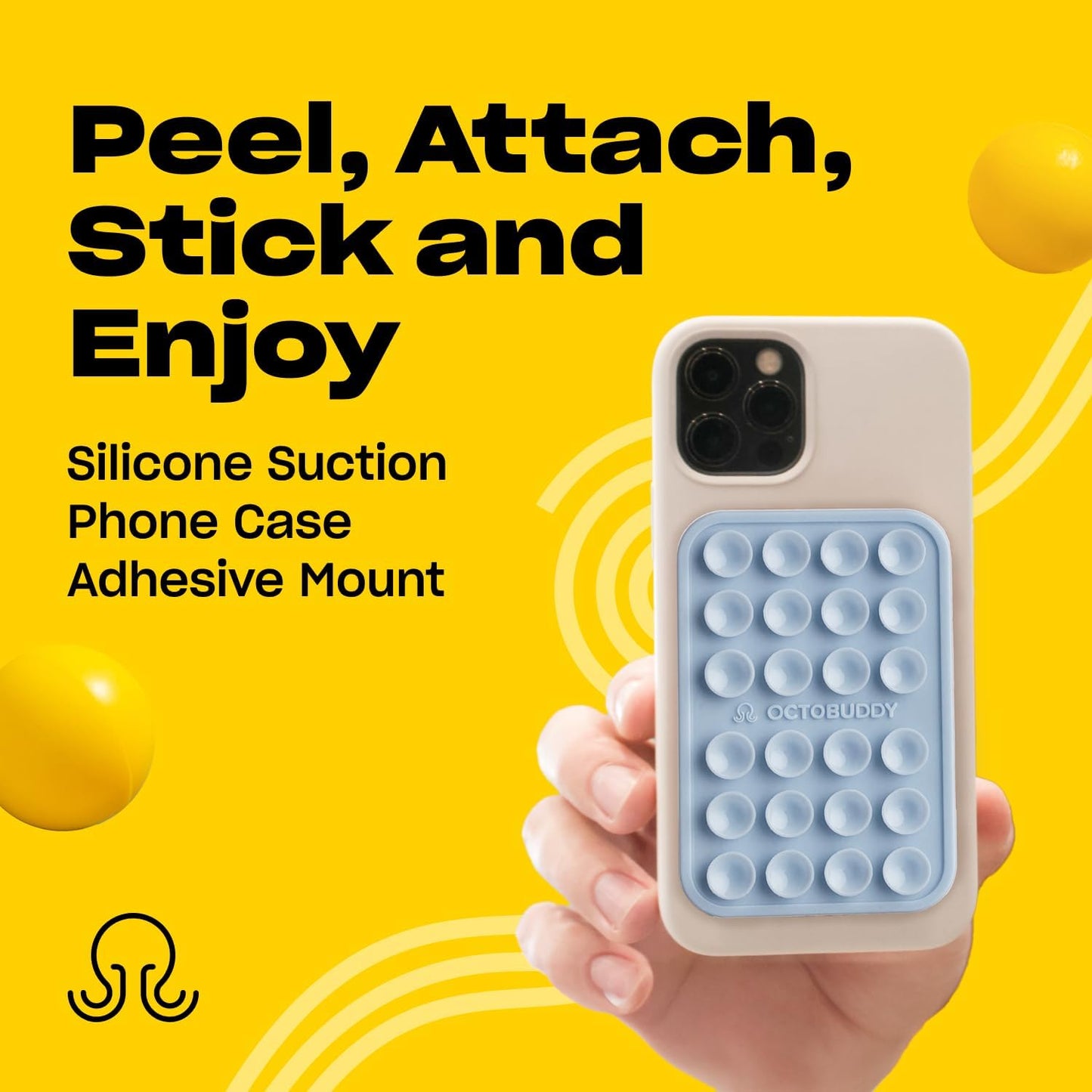 Classic MAX - Silicone Suction Phone Case Adhesive Mount - Hands-Free, Strong Grip Holder for Selfies and Videos - iPhone and Android Compatible - 2.6″ x 3.9″, Baby Blue