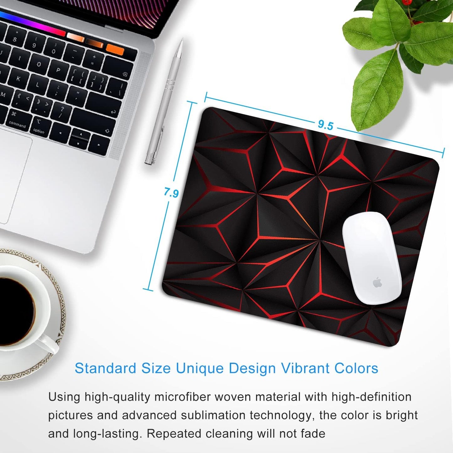 Abstract Art Mouse Pad with Personalized Red Design Computer Laptop Non-Slip Rubber Mousepad 9.5x7.9 Inch