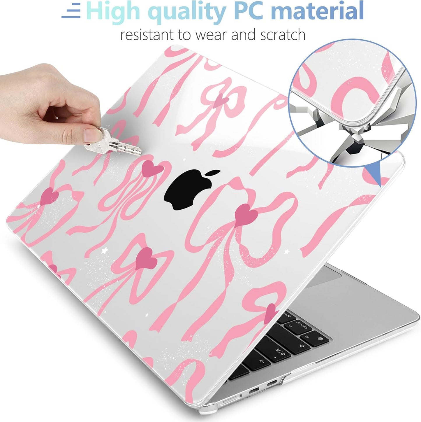 MEEgoodo Case for MacBook Air M4/M3/M2 13.6 inch 2025 2024 2022, Fit Model A3240 A3113 A2681, Compatible with MacBook Air 13 inch, Laptop Hard Shell Case with Keyboard Cover, Coquette Ribbon Bow