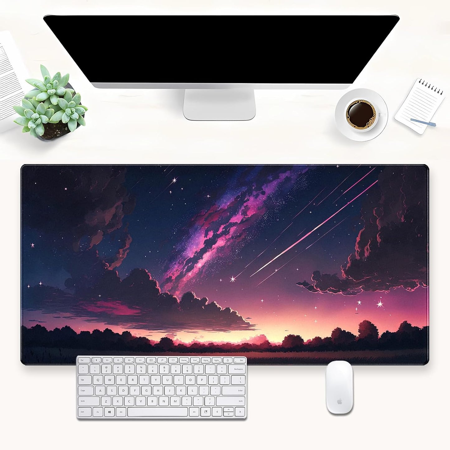 Anime Aesthetic Purple Galaxy Cloud Mouse Pad XXL Extended Gaming Desk Mat 31.5x15.7 Inch for Laptop, Keyboard & Mouse, Office Computer Desk Decor