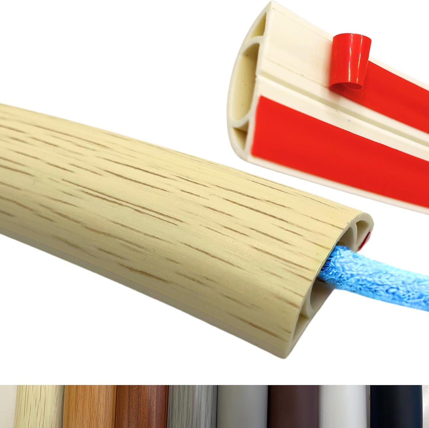 3.3ft Self Adhesive Floor Cord Cover,Heavy Duty Soft PVC Cable Protector and Extension Cord Hider,Cord Management System to Hide Wires on Floor,Cable Cavity:0.61" (W) x 0.32" (H) Beige