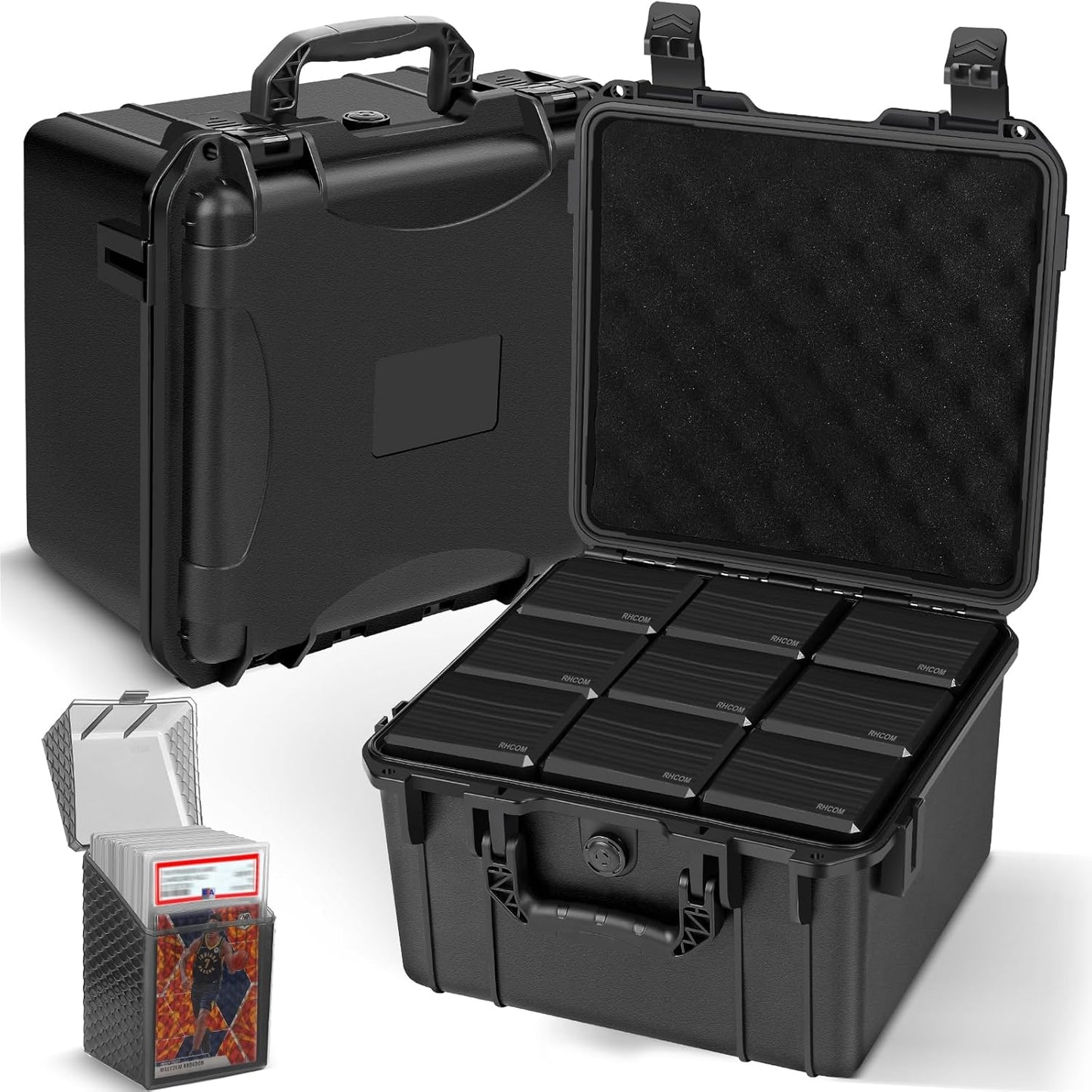 Graded Card Storage Box Set with 9 Clear Black Individual Deck Boxes - PSA Slab Card Case For PSA, CSG, BGS, Magnetic Cards Holder Storage (Black, 9 Pack)