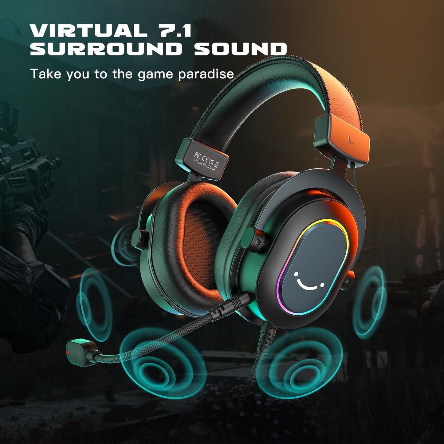 FIFINE Gaming Headset for PC-Wired Headphones with Microphone-7.1 Surround Sound Computer USB Headset for Laptop, Streaming Headphones on PS4/PS5, with EQ Mode, RGB, Soft Ear Pads - AmpliGame H6