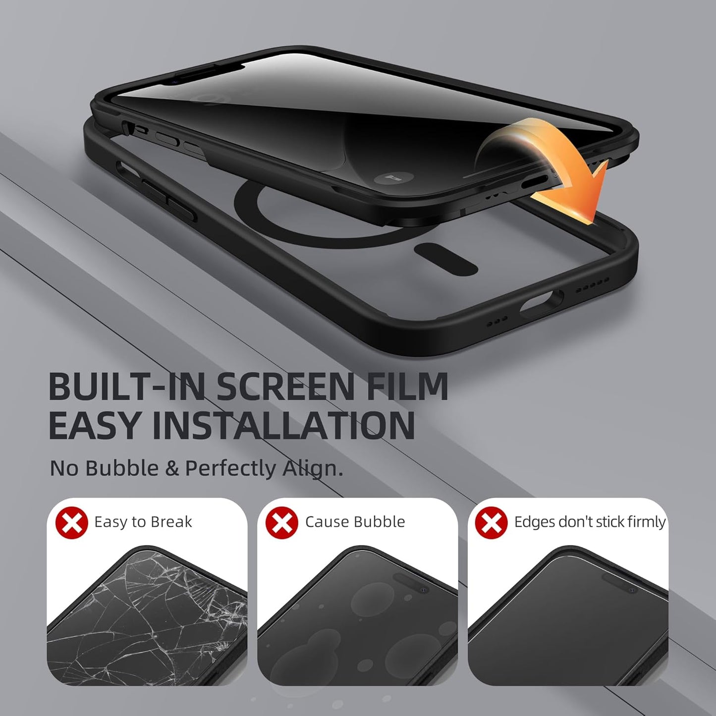 BERFY Magnetic for iPhone 14 Case, Compatible with MagSafe, Built-in Privacy Screen Protector and Upgraded Camera Protection, Anti-Spy Full Body Shockproof Phone Case for 14 6.1", Black