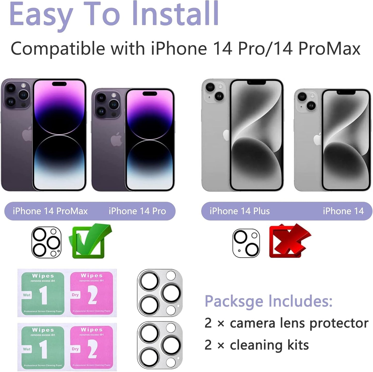 2 Pack Camera Lens Protector for iPhone 14 Pro/iPhone 14 Pro Max,[Not Easy to Breakn ] AR Tempered Glass Strong Adsorption Metal Camera Cover Screen-Silvery