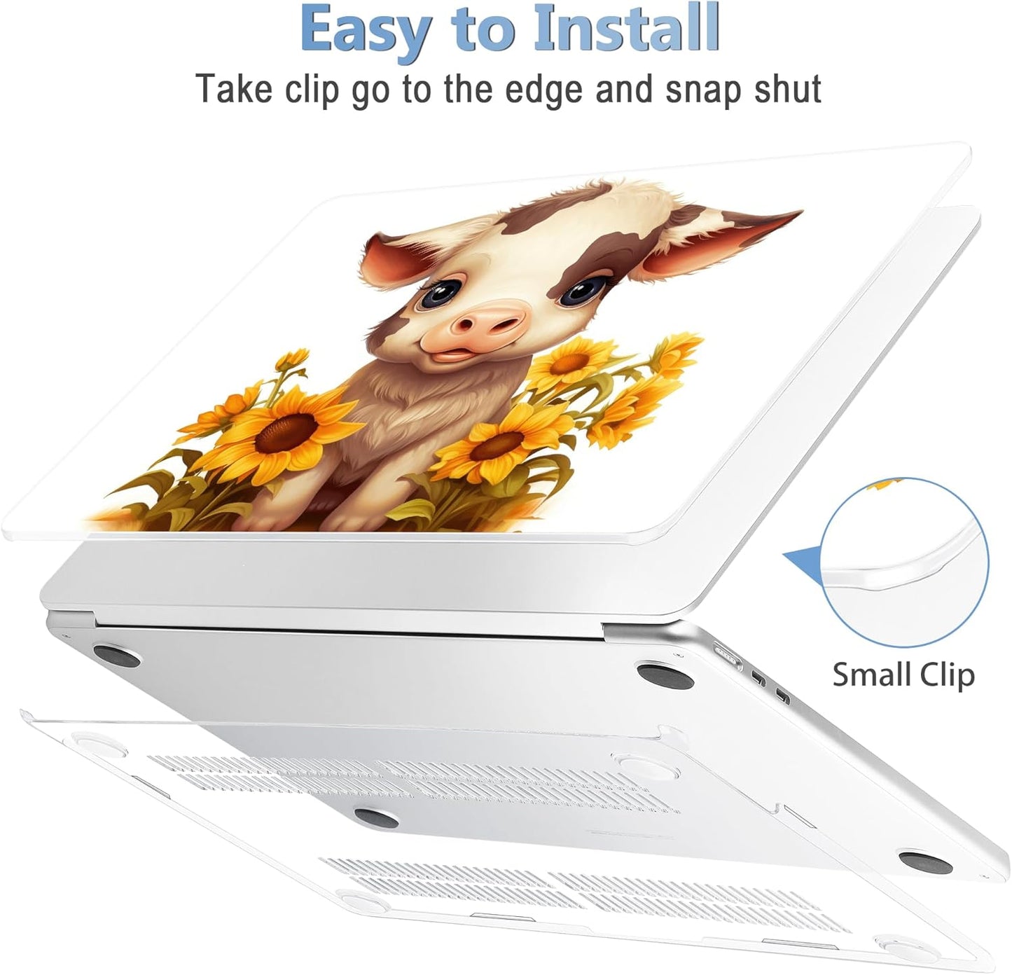 Mektron Compatible with M4 MacBook Air 15 inch Case 2025 A3241 2024 2023 M3 A3114 A2941 M2 Liquid Retina Display Touch ID, Plastic Hard Case & Keyboard Skin & Screen Protector - Cute Cow