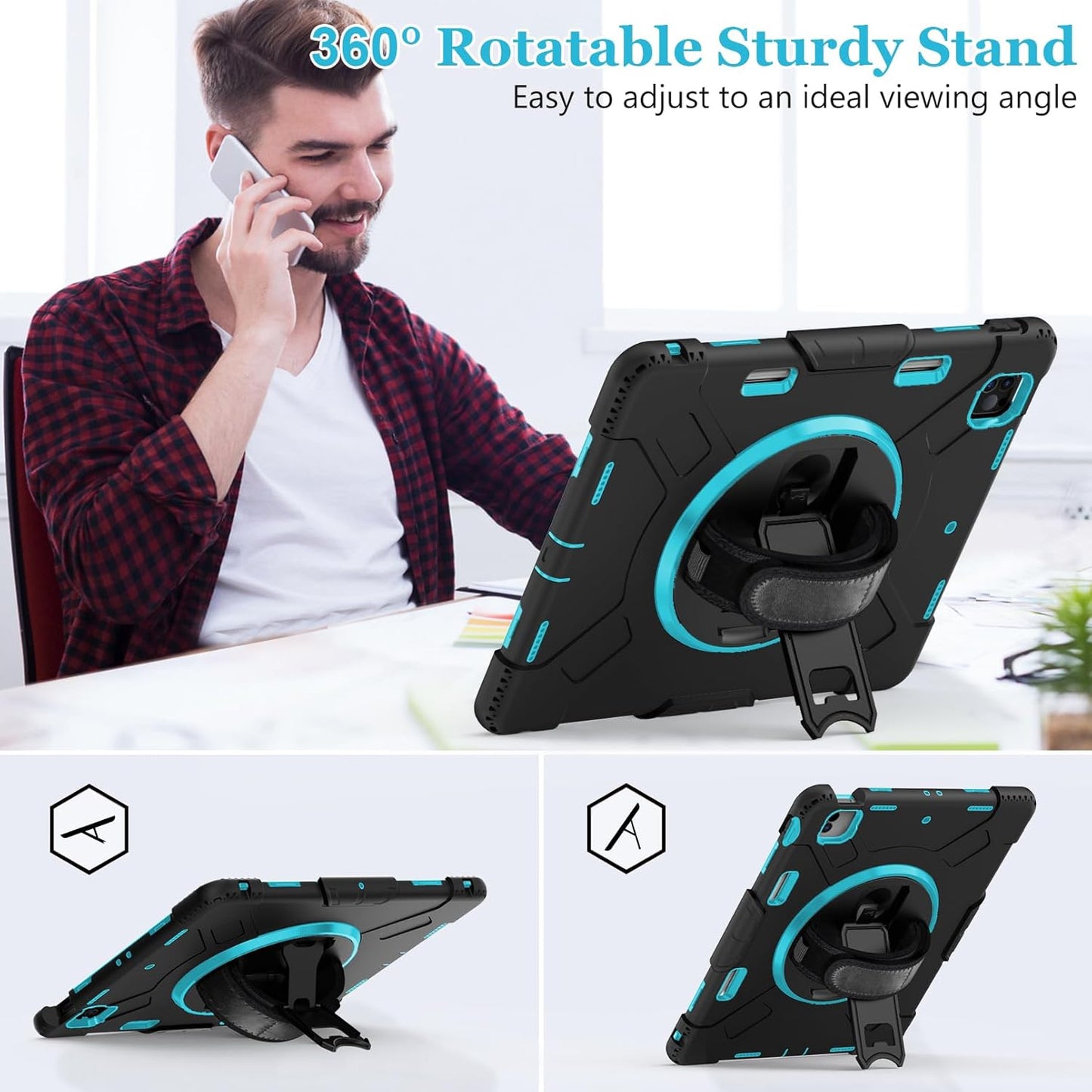 Case for iPad Pro 12.9 2022/2021/ 2020/2018: Cover for iPad Pro 12.9 6th/ 5th/ 4th/ 3rd Generation with Screen Protector- Stand- Pencil Holder- Handle- Shoulder Strap Mint Green