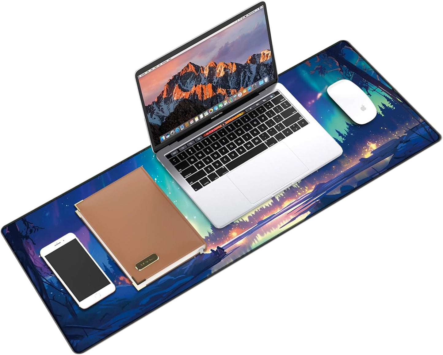 Galdas Gaming Mouse Pad XXL XL Large Long Extended Big Mousepad Non-Slip Rubber Keyboard Mouse Pad with Stitched Edges for Laptop Home Office (31.5x11.8x0.08 Inch) … (Aurora)