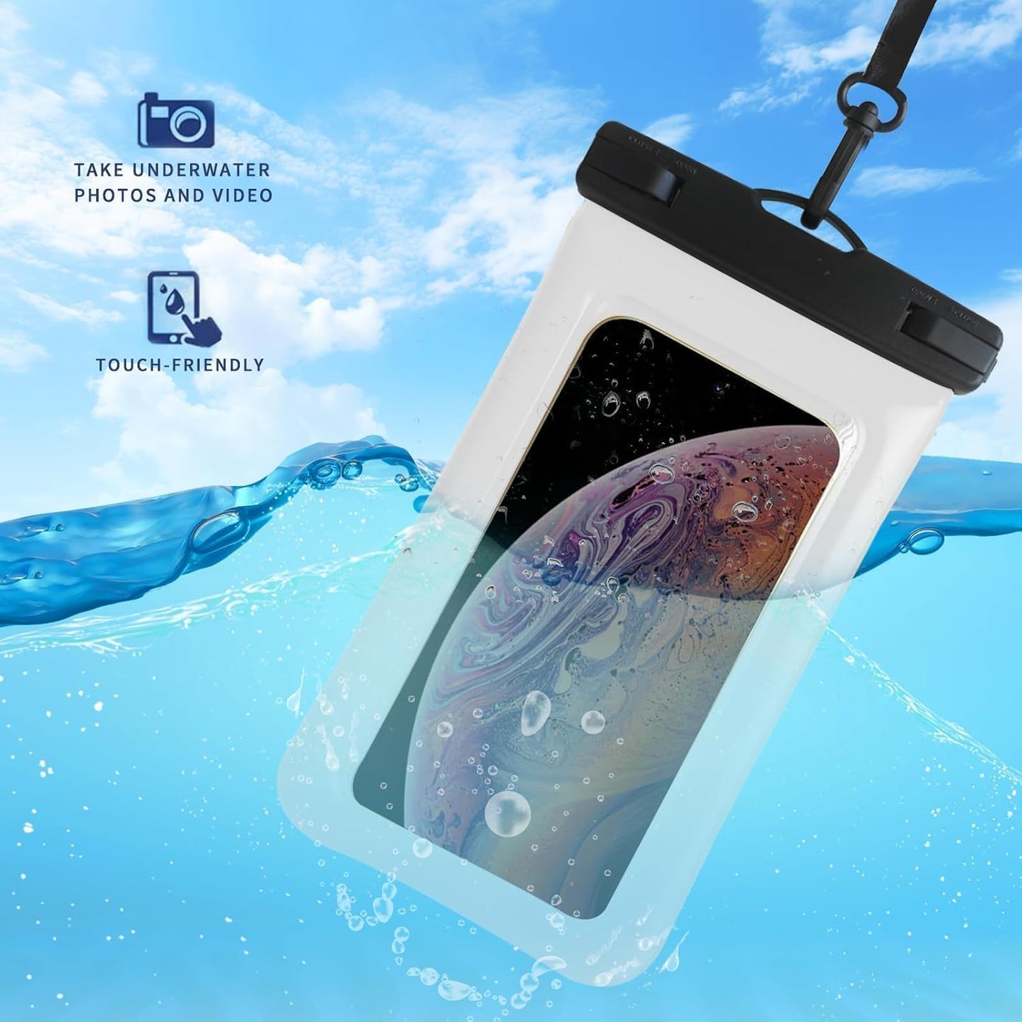 Floatable Soap Bubble Waterproof Phone Pouch/Case with Crossbody Lanyard for iPhone 16 Pro Max/15 Pro/14/13/12, IP68 Cellphone Dry Bag Beach Cruise Ship Essentials, 1 Pack-Sand Dollar-7″