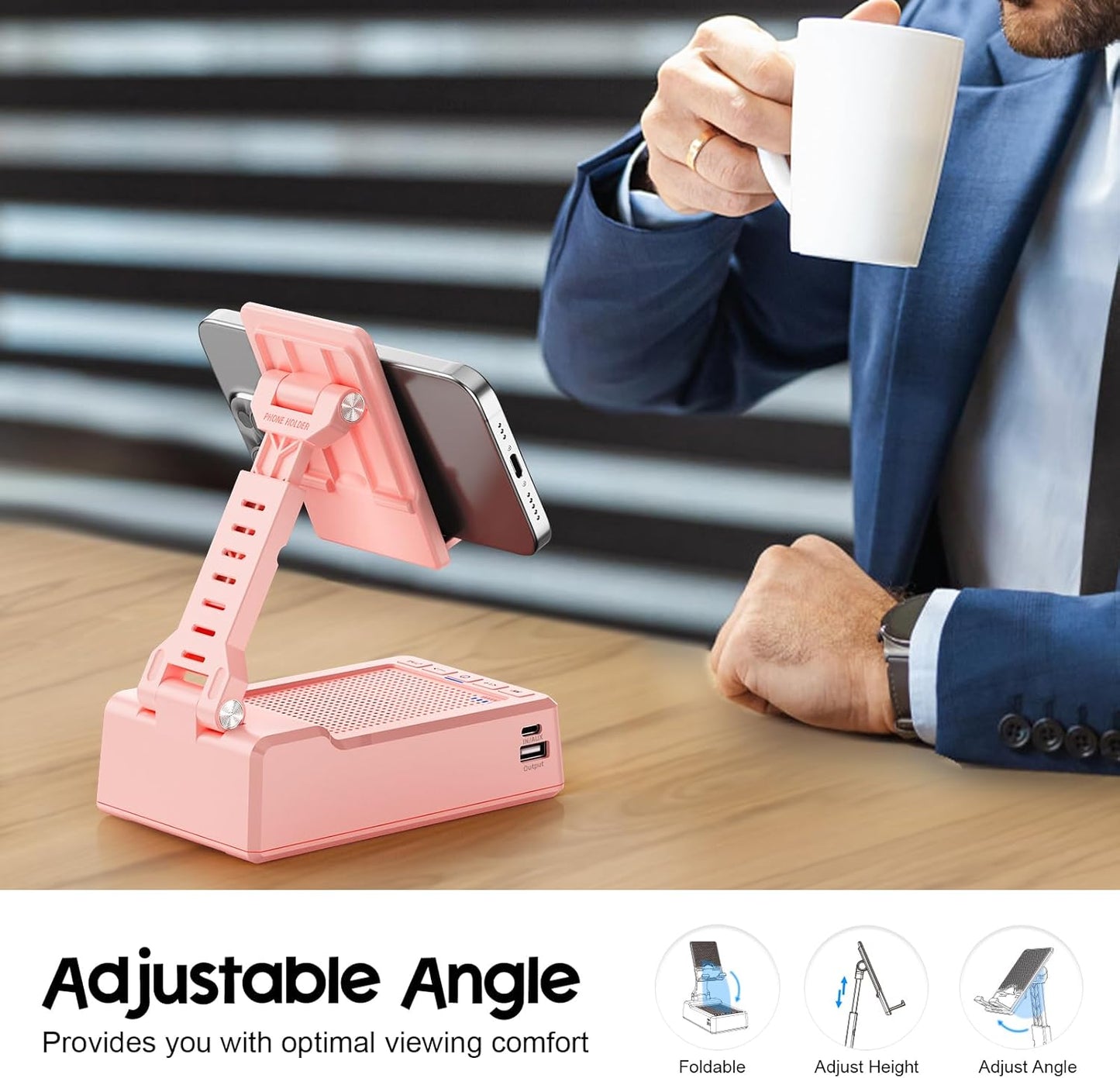 JTEMAN Gifts for Men Women,Cell Phone Stand with Bluetooth Speaker,Cool Tech Gadgets,Unique Birthday Gifts for Men Husband Mom Dad-Pink