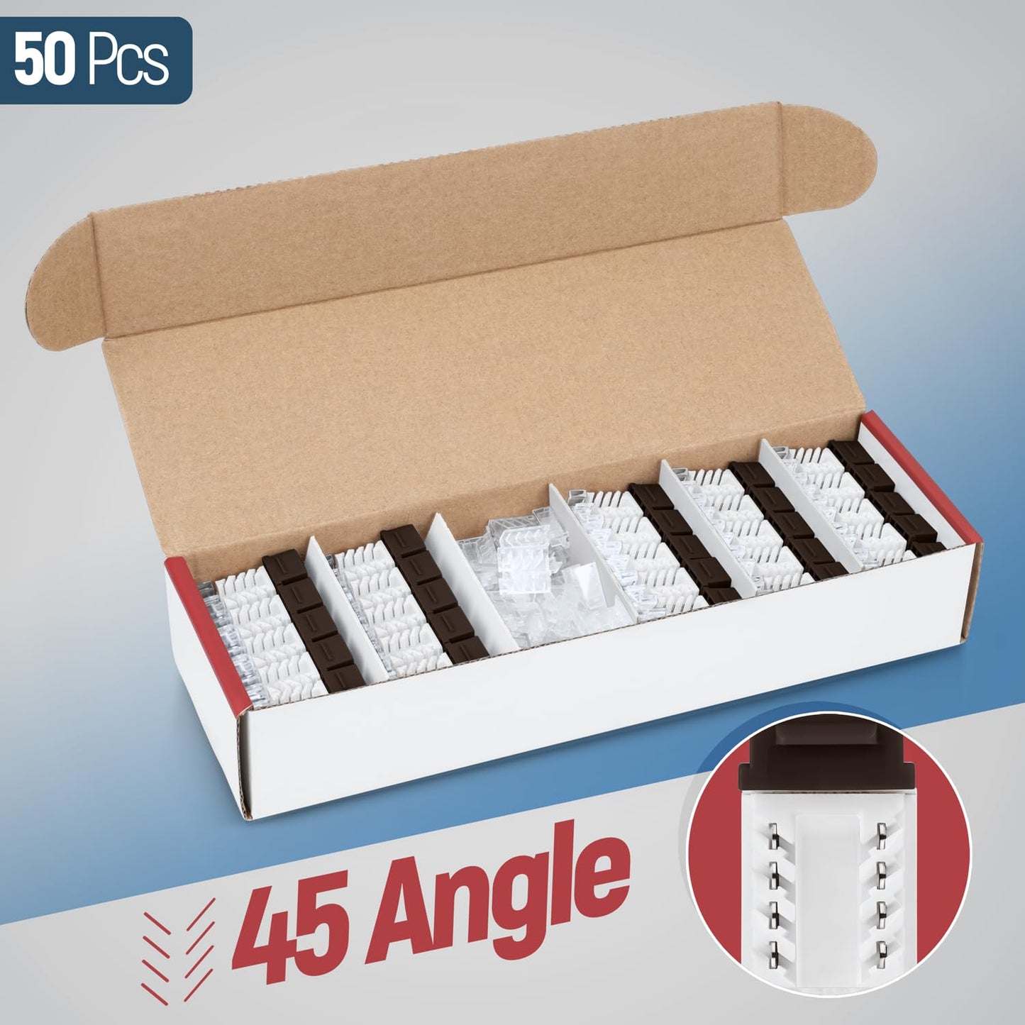 Everest 45° Angled RJ45 Cat6 Keystone Jacks 50-Pack in Brown - Slim Profile Female RJ45 Connectors - Cat 6 Keystone Jack - Compatible with 45° Angled Speed Termination Tool - 45Term (B0BL3GS7ZY)