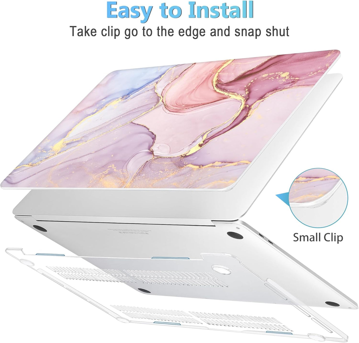 Mektron for MacBook Air 13 Case A1466/A1369 (2010-2017 Release), Snap-on Plastic Hard Shell Cover for MacBook Air 13.3 inch with Keyboard Cover,Pink Marble