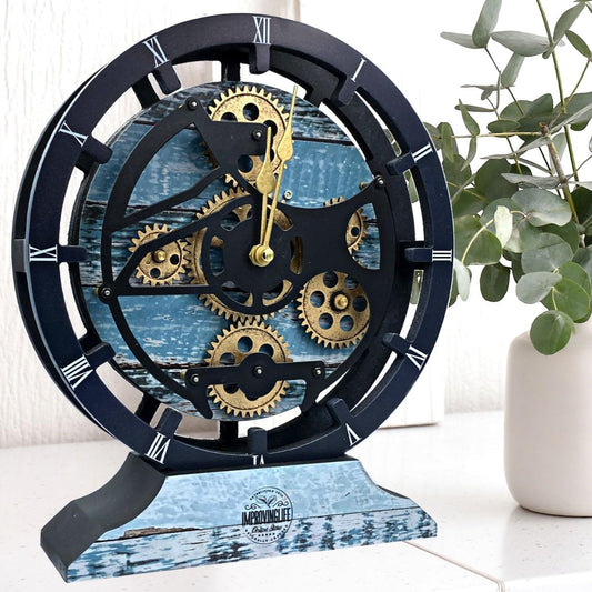 ImprovingLife The Gears Clock Desk Clock 10 inches with Real Moving Gears Convertible into Wall Clock (Aqua Green)