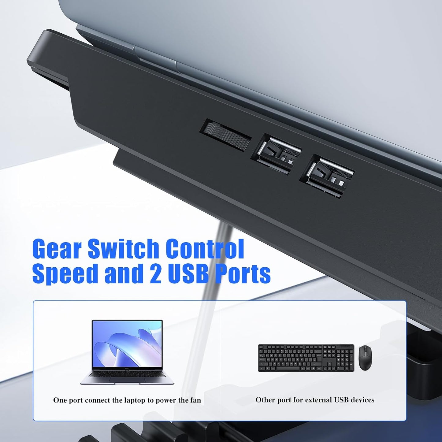 LIANGSTAR Laptop Cooling Pad, Laptop Cooler with 8 Quiet Fans for 12-17 Inch Gaming Laptop Fan Cooling Pad Stable Stand 7 Height & Wind Speed Adjustable, 2 USB Port & Phone Holder