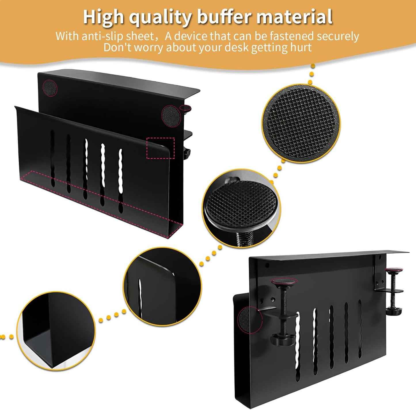 Desk Side Storage, Under Desk Storage, No Drill Steel Hanging Desk Organizer, Laptop Holder, Desk Storage Holder for Office & Home.(Black)