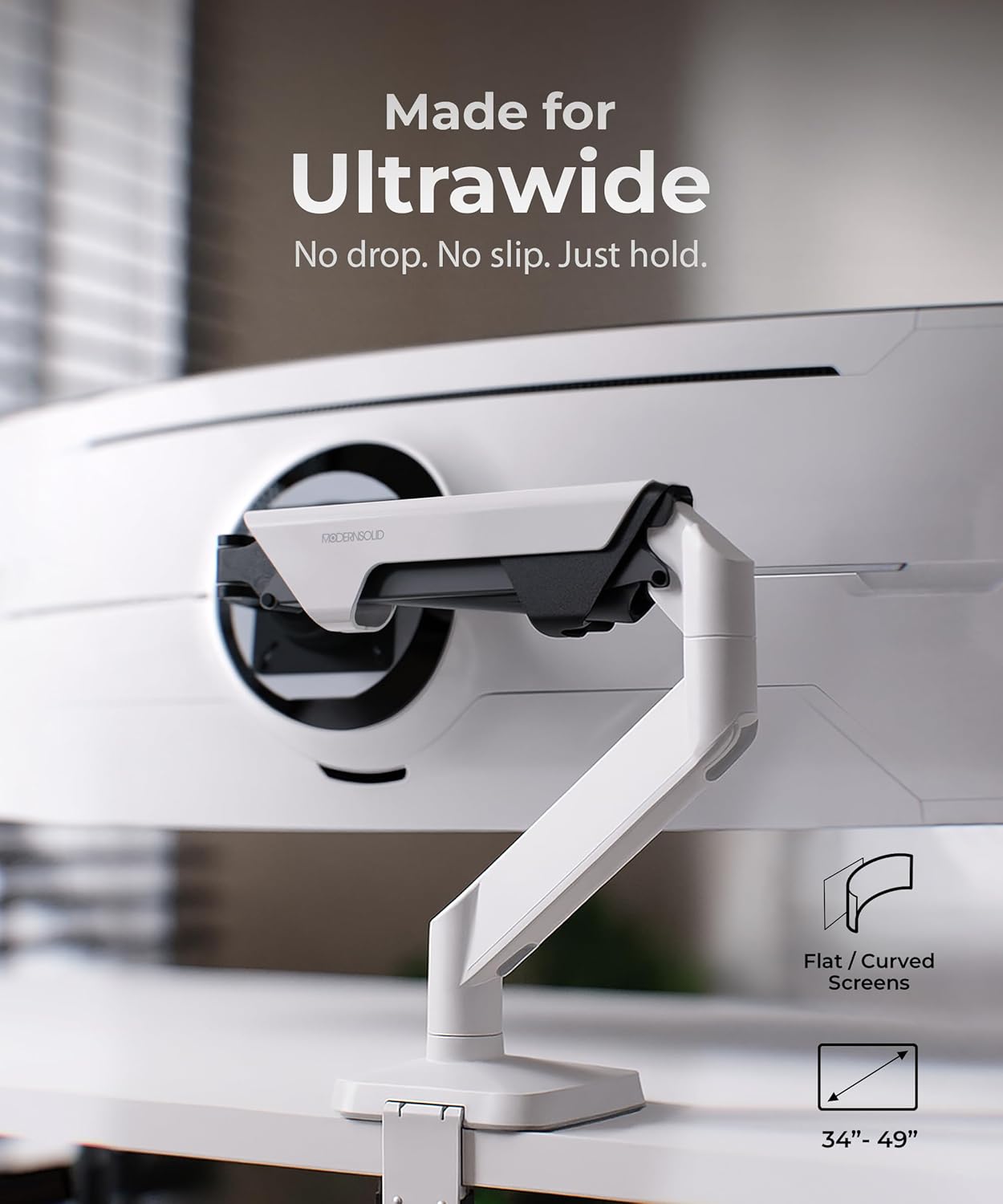 Heavy Duty Monitor Arm Desk Mount for 34 to 49 Inch Ultrawide Curved Flat Monitors, Supports 14 to 38 lbs, Smooth Gas Spring Movement, VESA 75x75/100x100, White, Classic