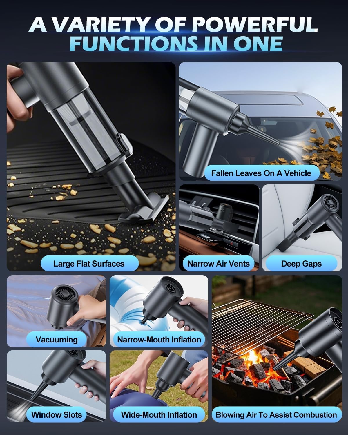 Handheld Car Vacuum Cleaner, 15000PA Car Vacuum Cleaner and Air Duster, High Power Handheld Vacuum Cordless Rechargeable with Multi-Nozzles, Portable Mini Cars Vacuum for Cars Home Office