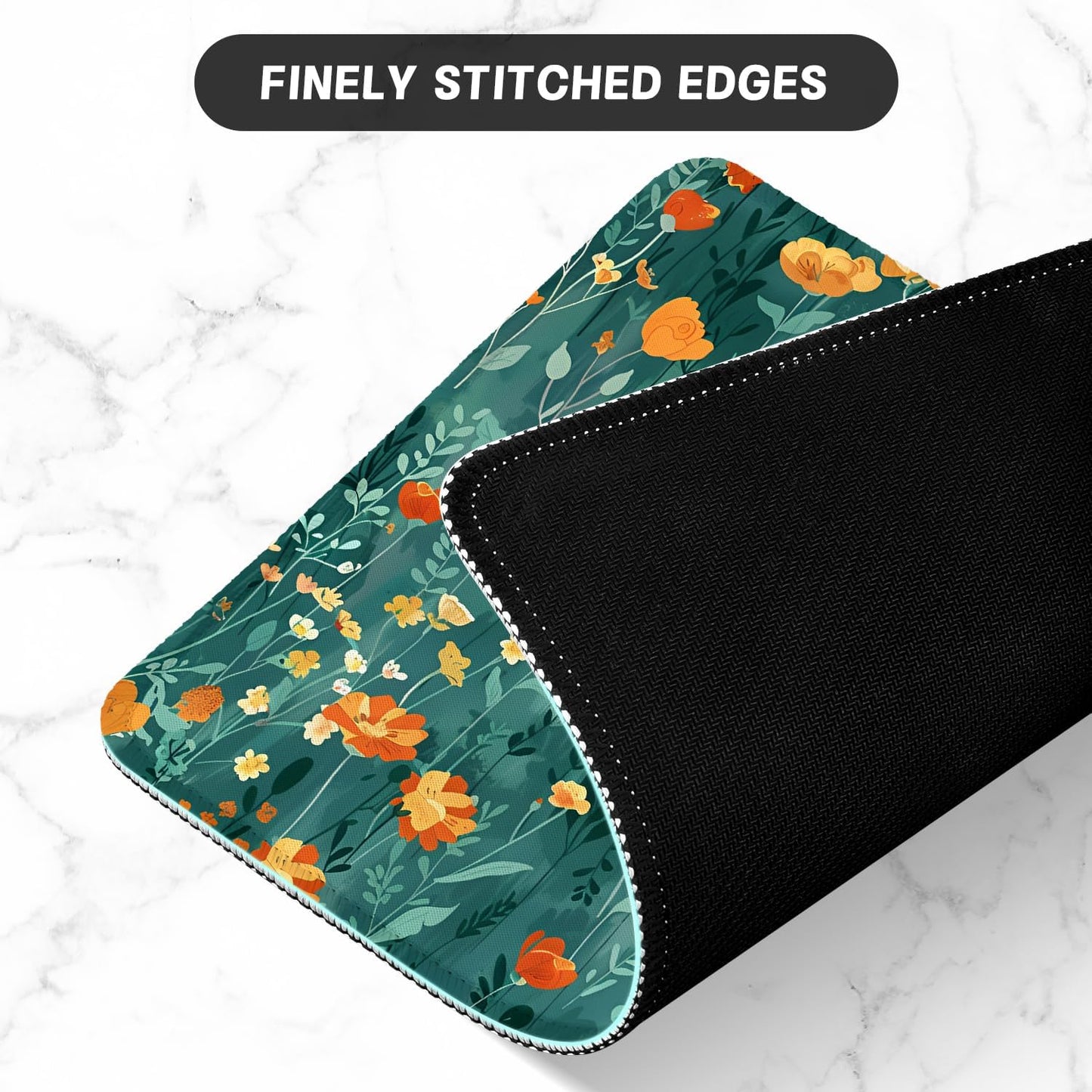 ITNRSIIET Mouse Pad with Stitched Edge Premium Textured Smooth Precise Operation Waterproof Washable Non-Slip Rubber Base Desktop Protection Mat, 10.2×8.3×0.12 inches, Beautiful Flowers
