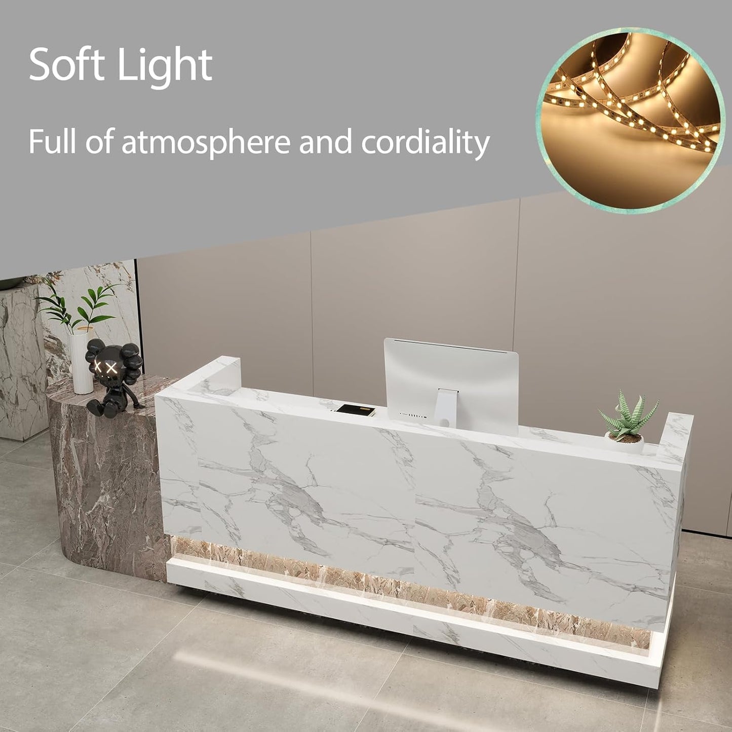 Front Desk Reception Counter - Lockable Storage & Keyboard Tray | Reception Desk with Counter, Customizable Large Counter Table (Black+White, 64'')