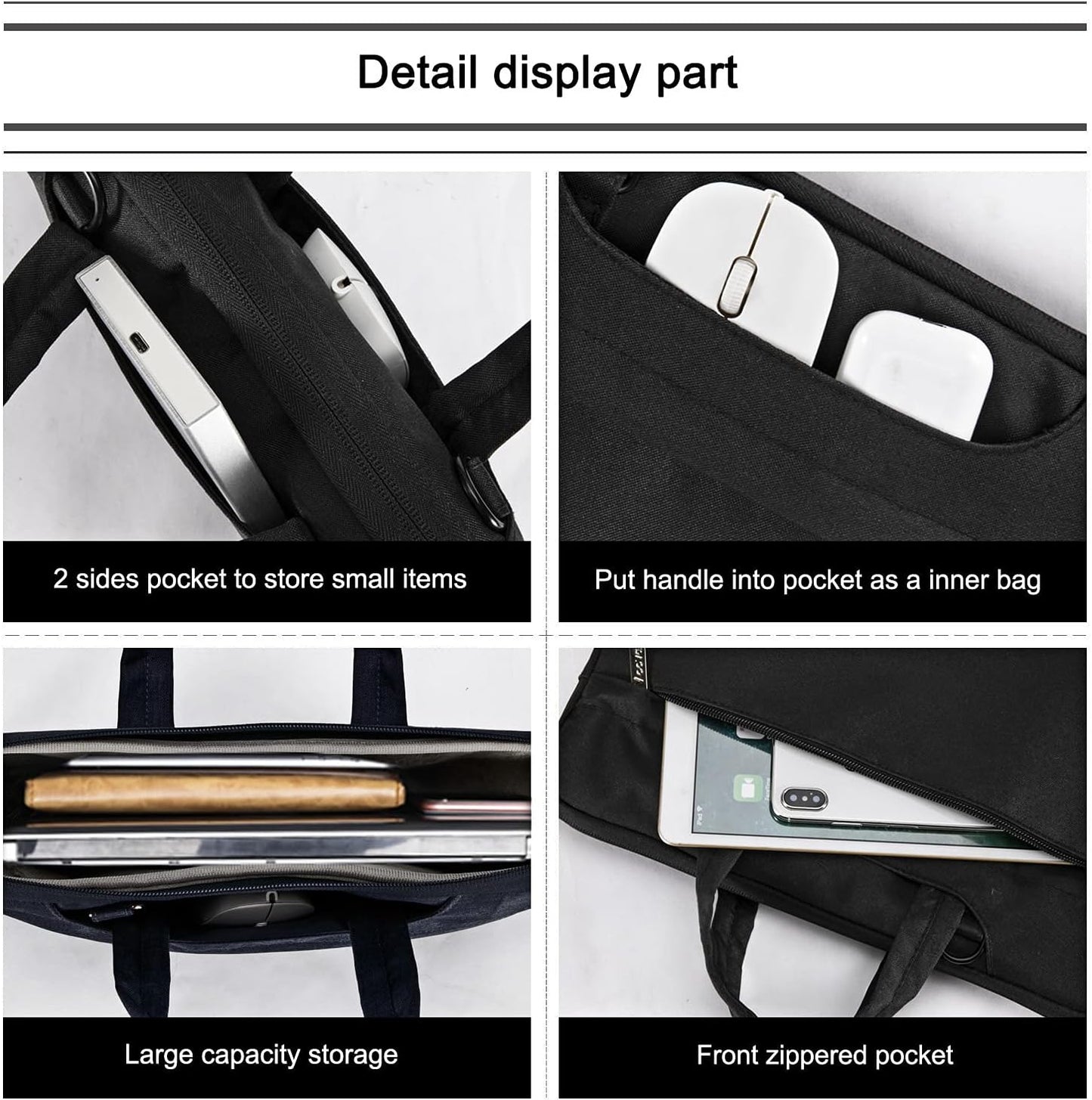 Voova Laptop Bag 13 14 Inch, Waterproof Computer Sleeve Carrying Case with Shoulder Straps & Handle Compatible with Macbook Air 13 M2/M3/M4, MacBook Pro 13/14, HP Dell Lenovo Chromebook 14, Black