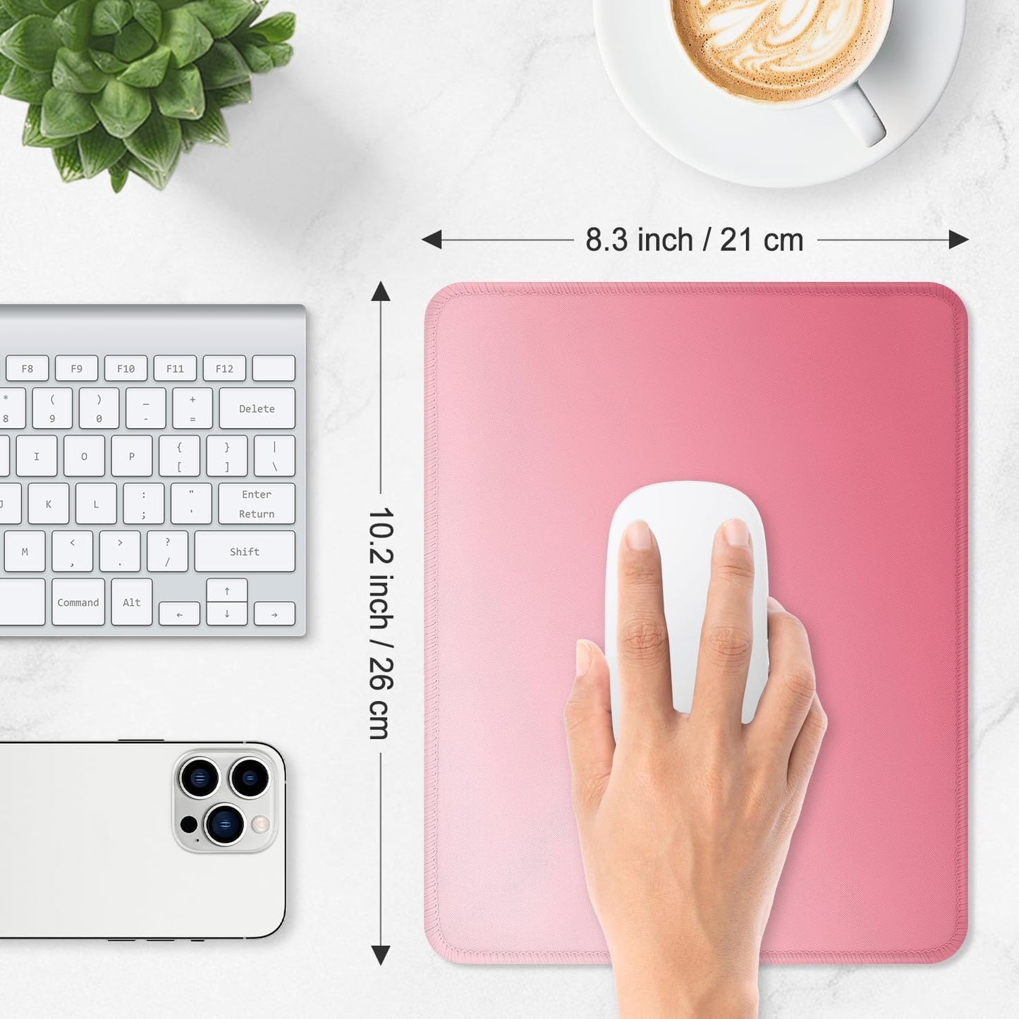 ITNRSIIET Mouse Pad Non-Slip Rubber Base Smooth Surface Stitched Edges Waterproof Durable Compatible with All Mice for Office & Gaming, Desk Accessory, 10.2x8.3x0.12 inch, Rose Gradient