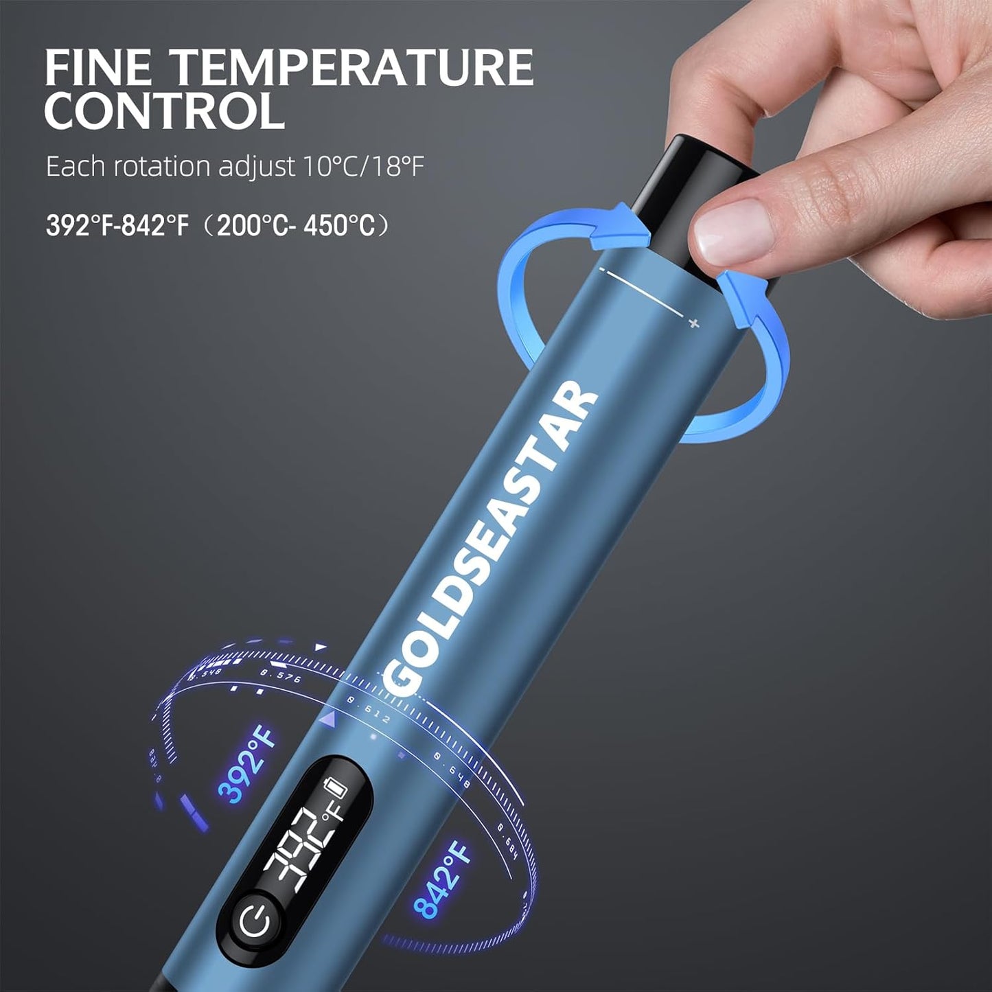 Cordless Soldering Iron Kit - 7s Fast Heating & Auto Sleep, Portable USB-C Rechargeable Welding Pen with 3 Tips (392°F/200°C to 842°F/450°C) for Electronics Repair/DIY/Circuit Board, Blue