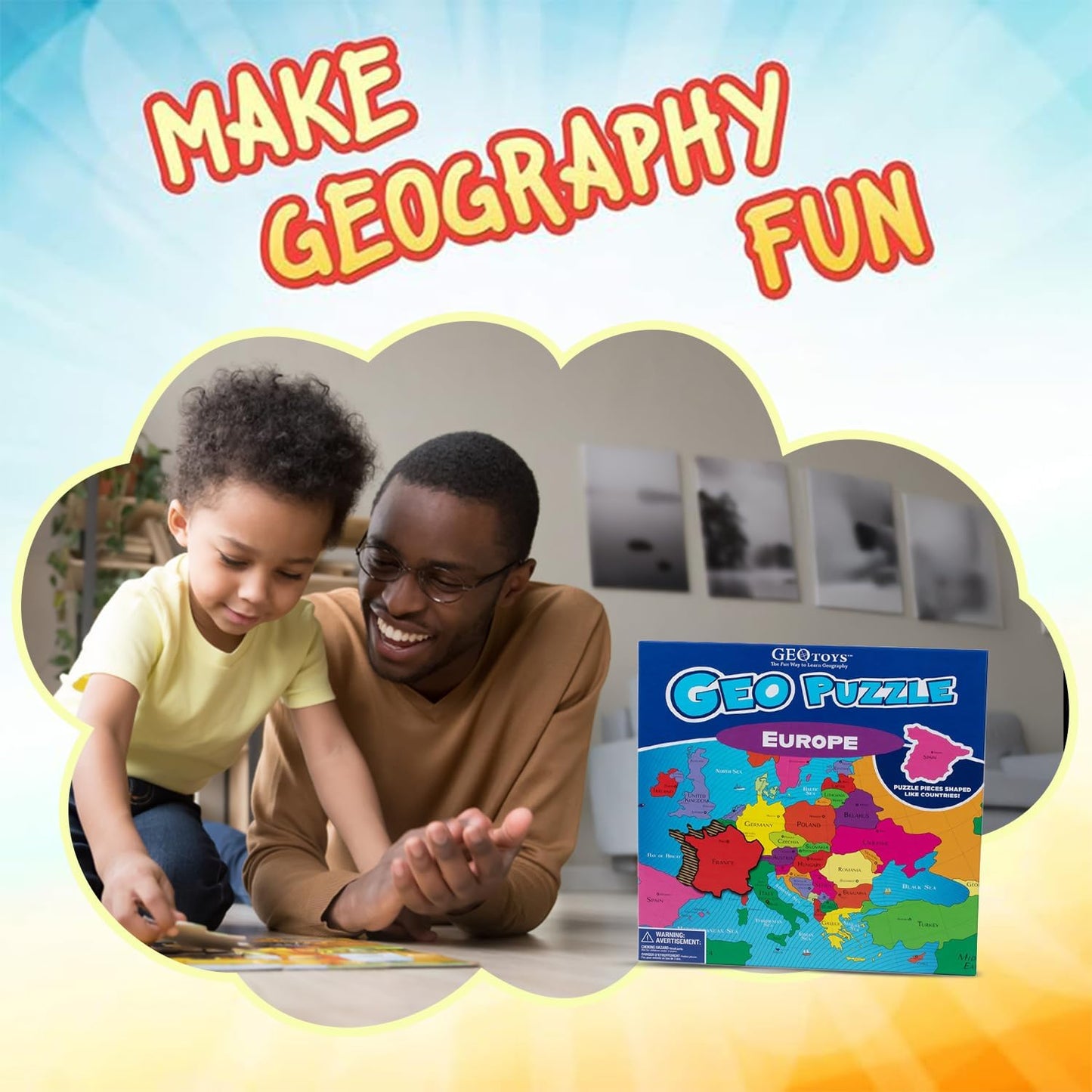 GeoToys GeoPuzzle, Europe Shaped Jigsaw Puzzles, 58 Pc Geography Puzzle, Geography Game & Map Puzzle - Jigsaw Puzzles for Kids Ages 6-9 Years Old