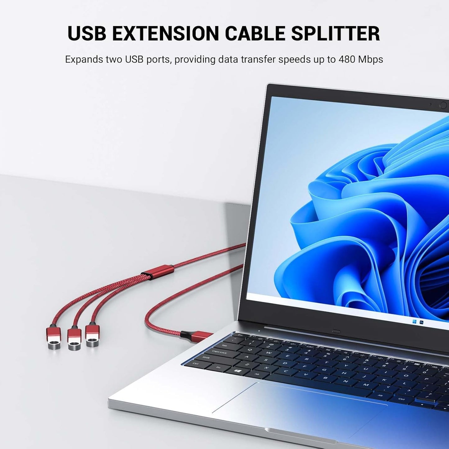 6.6FT USB Splitter 3 in 1 Out, A Male to 3 Female Extension Y Cable Support Charging and Data Transfer for TV/PC/Laptop/Keyboard/ PS4/5/ Flash Drive/LED Etc.(Red)