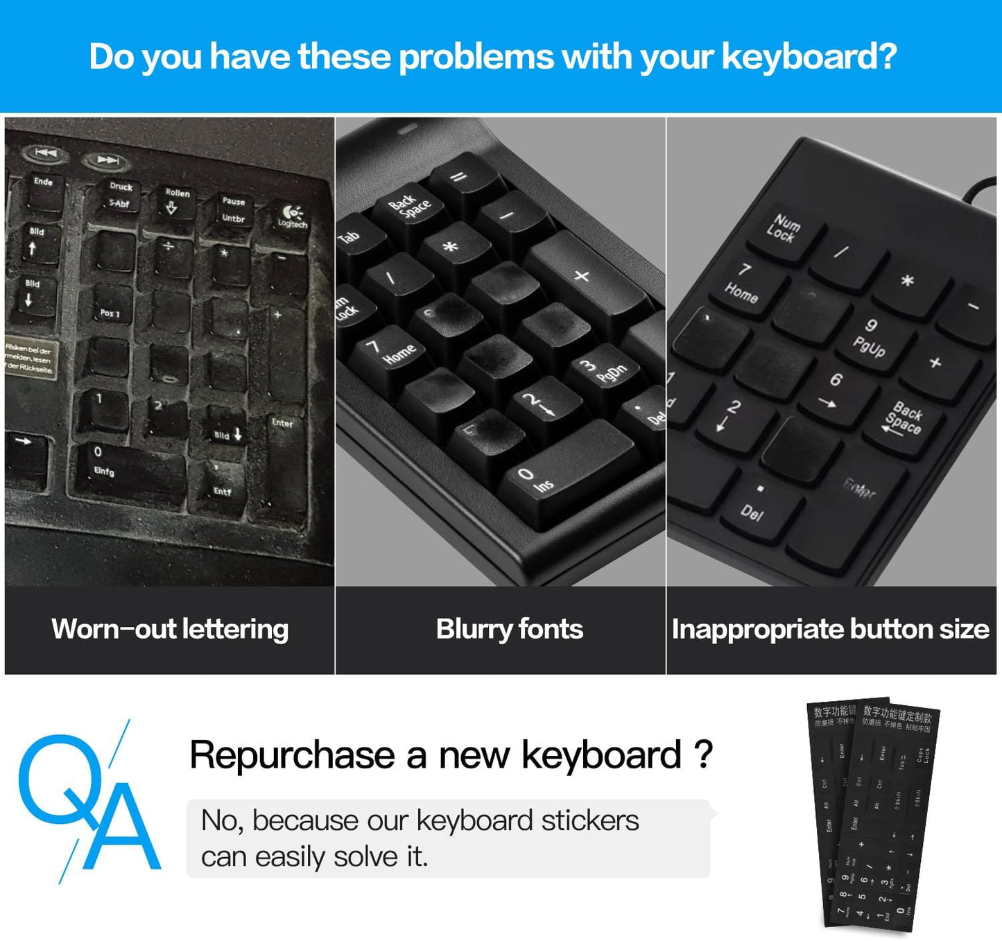 2PCS Keyboard Number Stickers, Keyboard Number Pad Replacement Stickers Universal for Wireless Numeric Pad Numpad Keypad, Laptop, Desktop, Computer, Keyboard Numbers Sticker -Matte