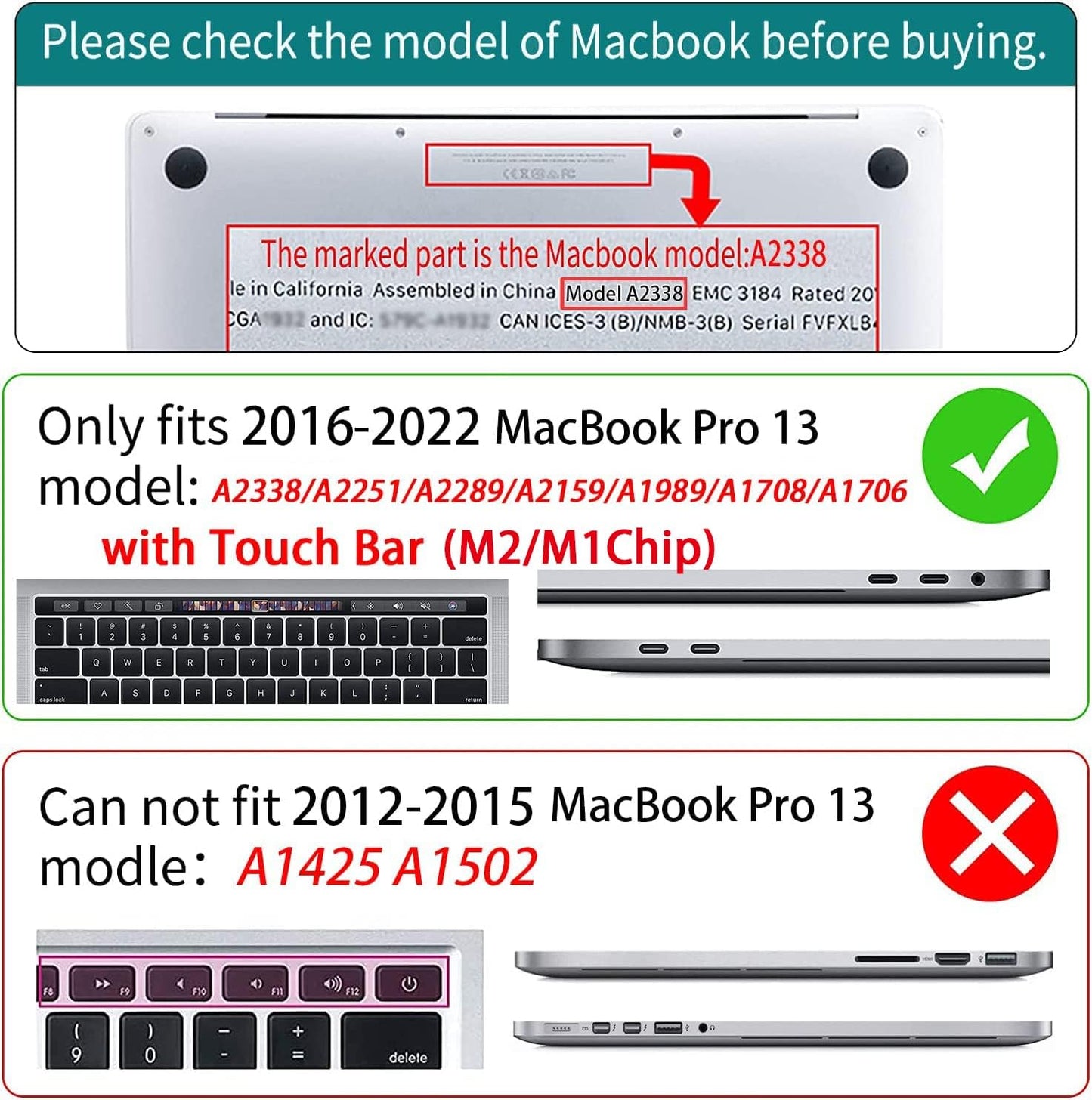 Teryeefi Compatible with M2 M1 MacBook Pro 13 Inch Case A2338 A2289 A2251 A2159 A1989 A1706 A1708 (2024 20203 2022-2016), Hard Shell Case & Keyboard Cover for Mac Pro 13" - Blue Plant Flower