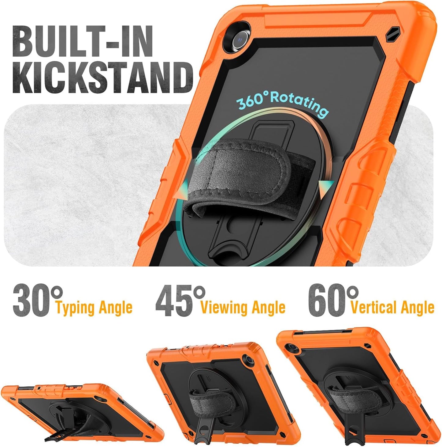 HXCASEAC Case for Samsung Galaxy Tab A9+/ A9 Plus 11 Inch, Protective with Screen Protector/Hand Strap/Pen Holder, Sturdy Shockproof Galaxy A9 Plus Tablet Case 2023 SM-X210/X216/X218 - Orange