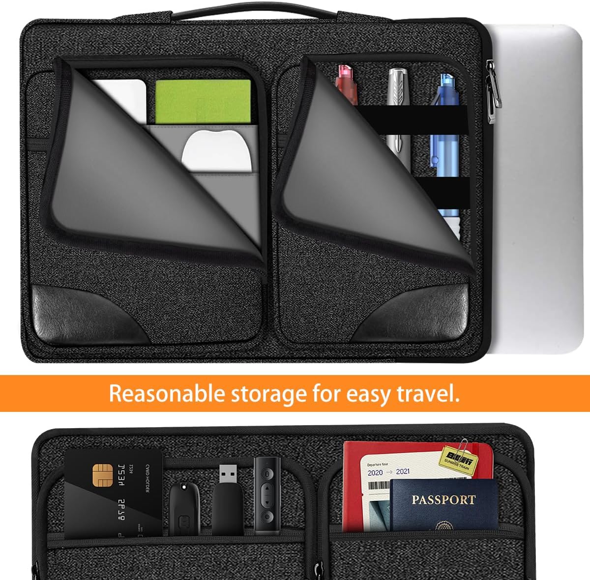 Hseok Laptop Case 15 15.6 16 inch Sleeve with Handle and Hidden Strap,Compatible with MacBook Pro 15.4 16, 360° Protective PC Briefcase with 4 Pockets for Laptop Accessory,Easy to Carrying,Carbon