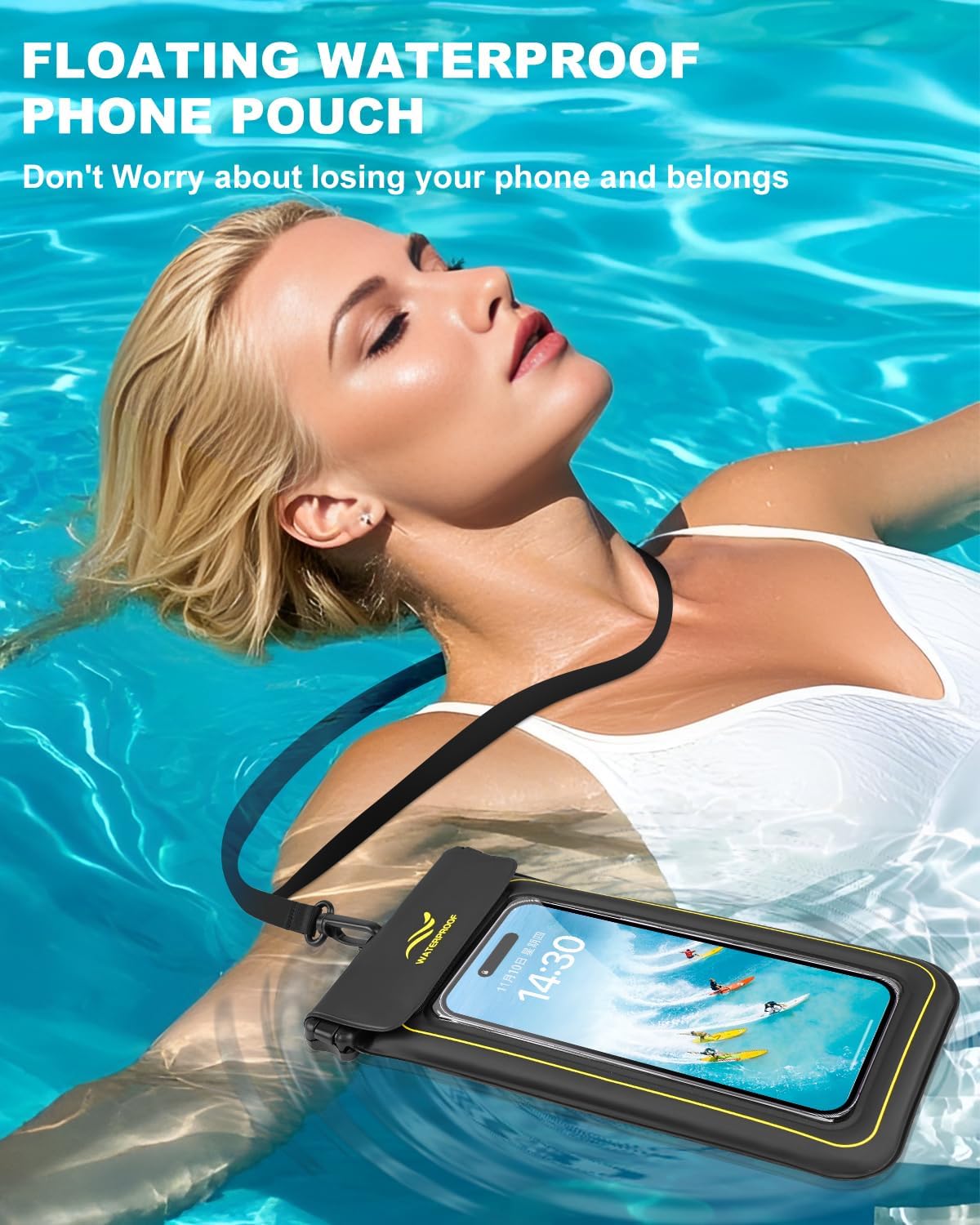 2-in-1 Waterproof Phone Pouch & Phone Armband Floating, Underwater Water proof Phone Cases with Detachable Strap, Waterproof Bags Up to 6.9", Beach Vacation Essentials Water Park Essentials