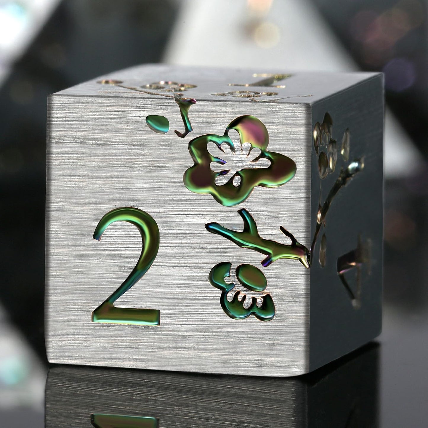 DNDND Rainbow Flower Metal Dice Set, 7 PCS Metallic Flowers DND Dice with Gorgeous Gift Case for D&D Dungeons and Dragon Tabletop Game (Rainbow Flowers)