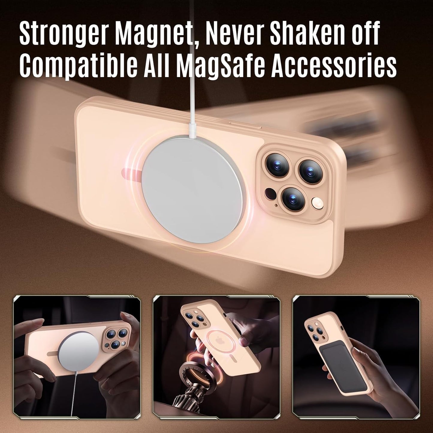 Designed for iPhone 12 Pro Case, Compatible with MagSafe, with Privacy Screen Protectors X2, [Camera Protection] [15FT Military Drop Protection] Shockproof Phone Case, 6.1", Light Brown