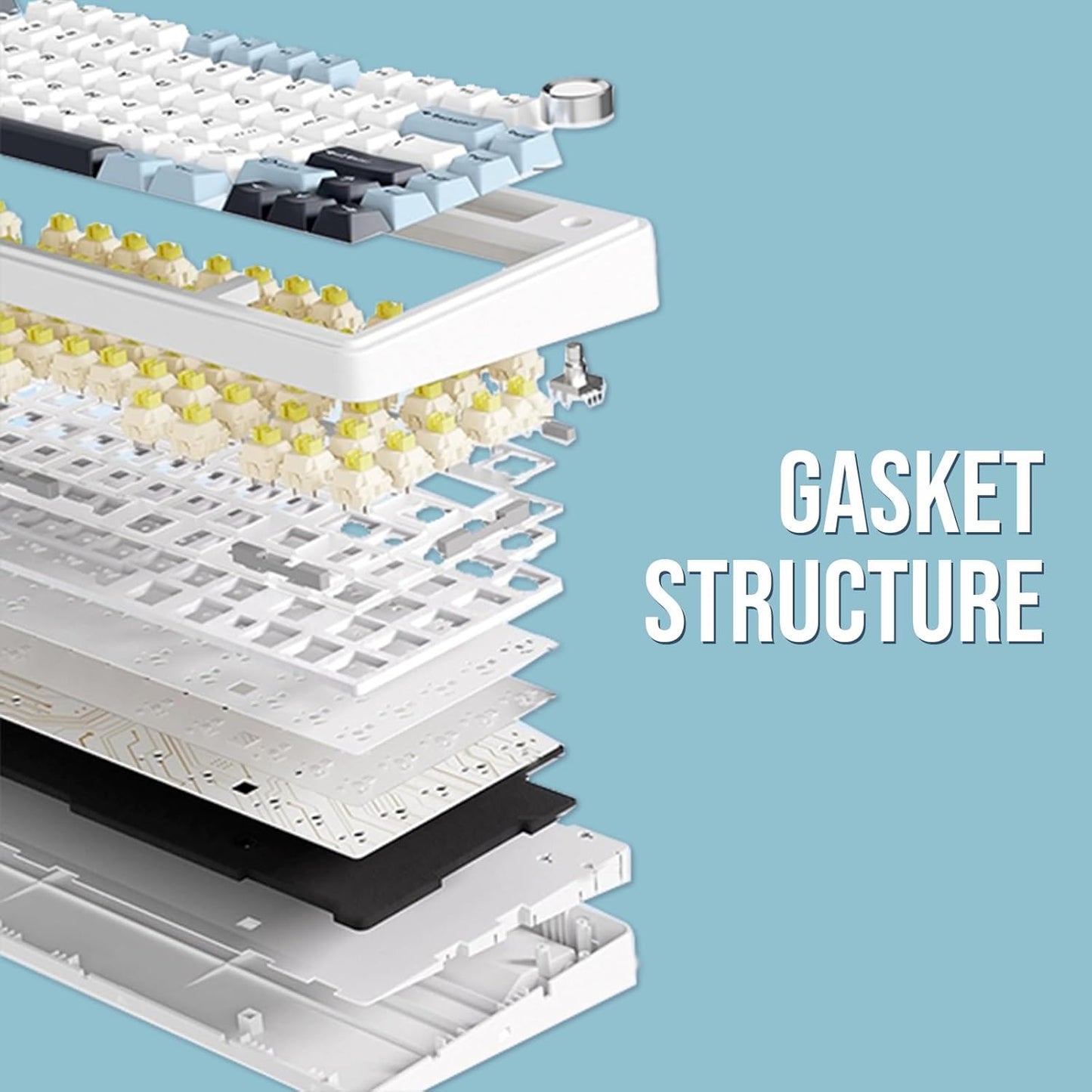 EPOMAKER x Aula F75 Gasket Mechanical Keyboard, 75% Wireless Hot Swappable Gaming Keyboard with Five-Layer Padding&Knob, Bluetooth/2.4GHz/USB-C, RGB (Sea Salt Blue, LEOBOG Reaper Switch)