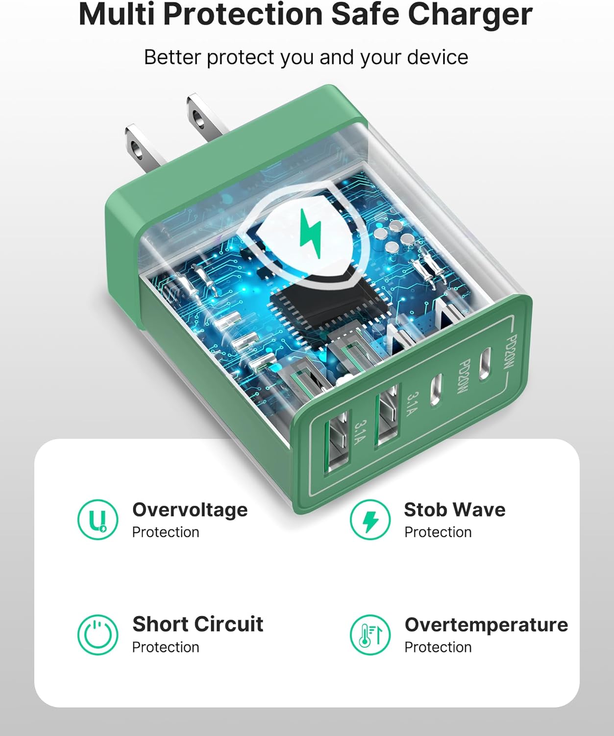 40W USB C Charger Cube, 2-Pack Wall Plug Fast Charging Block, 4-Port QC +PD Power Adapter Multiport Brick Type C Box for iPhone 16/15/14/13/12/11 Pro, XS/XR/8/7, Tablets, Cellphones Charger